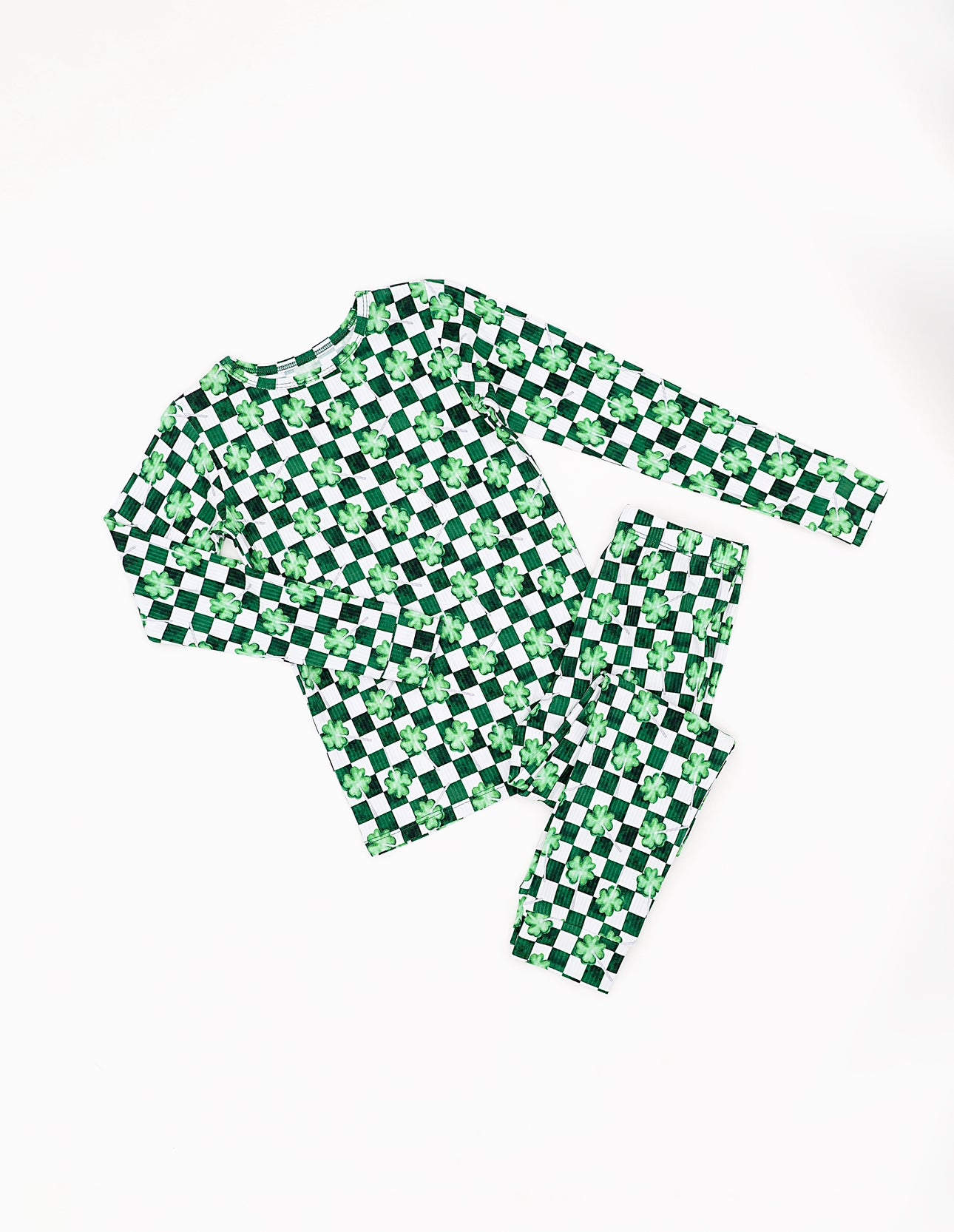 Ribbed Checkered Shamrock Two Piece Pajama Set