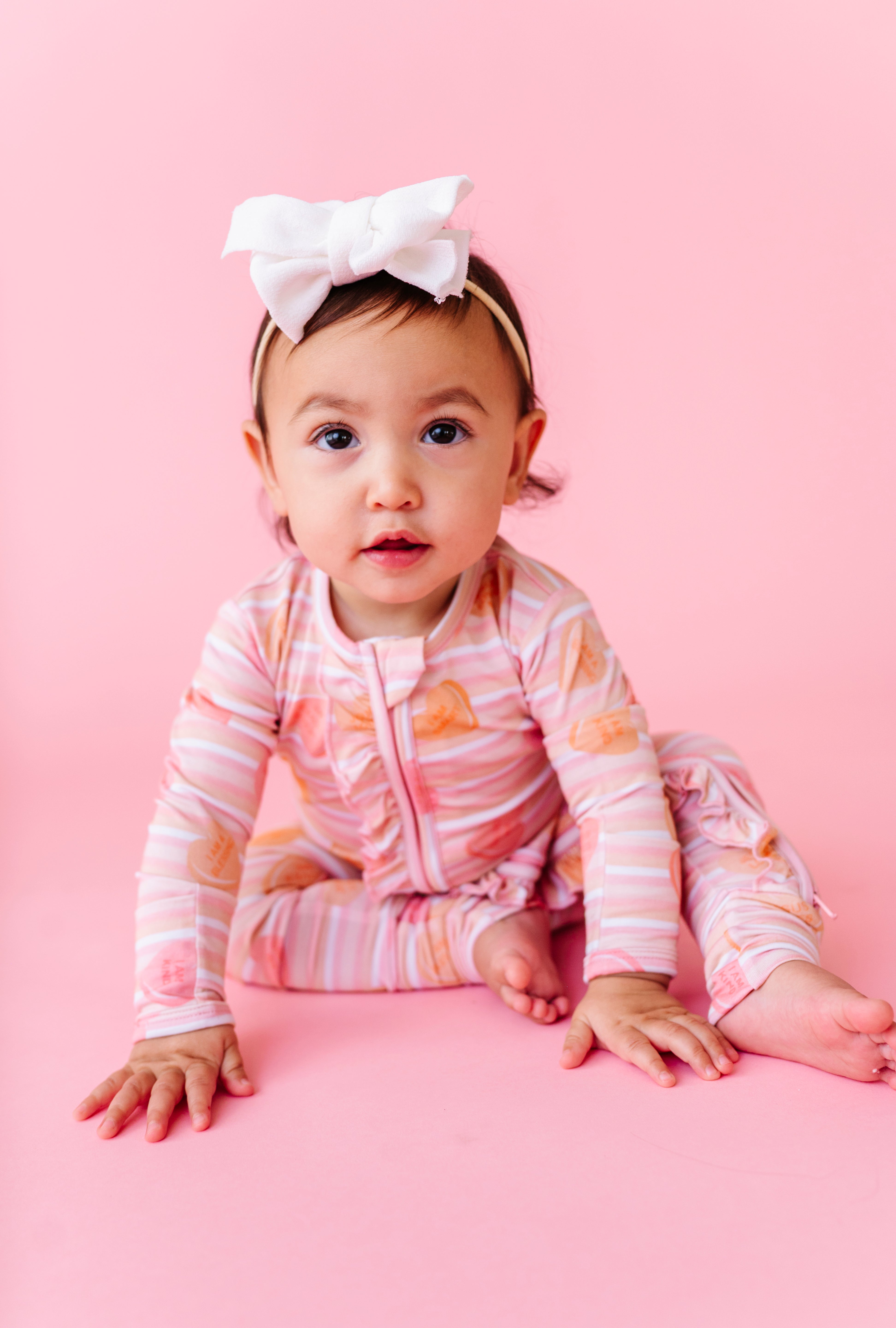 LPC X Daryl-Ann Denner Pink Stripe Affirmation Heart Zipper Onesie - PREORDER Ships in January