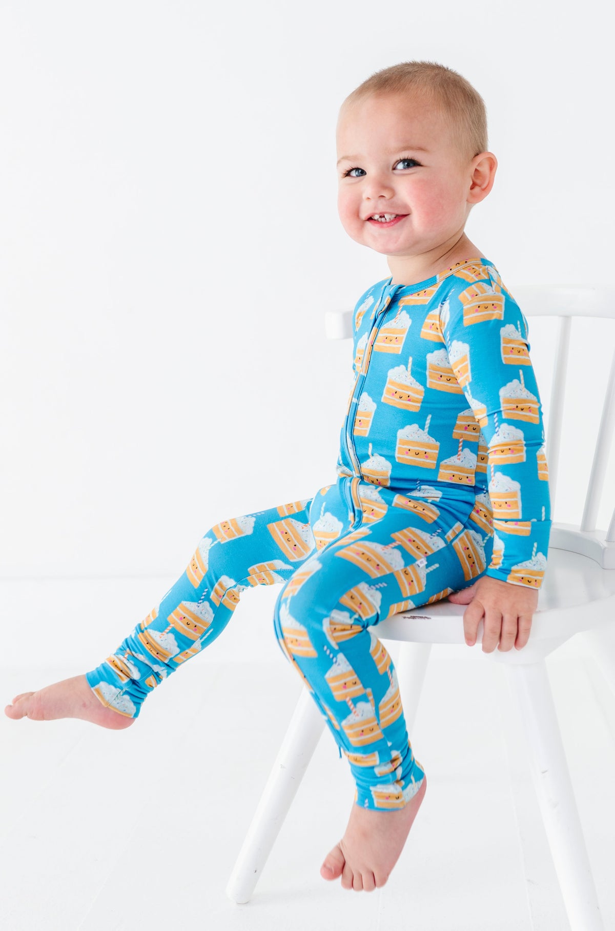 Birthday Cake Blue Zipper Onesie