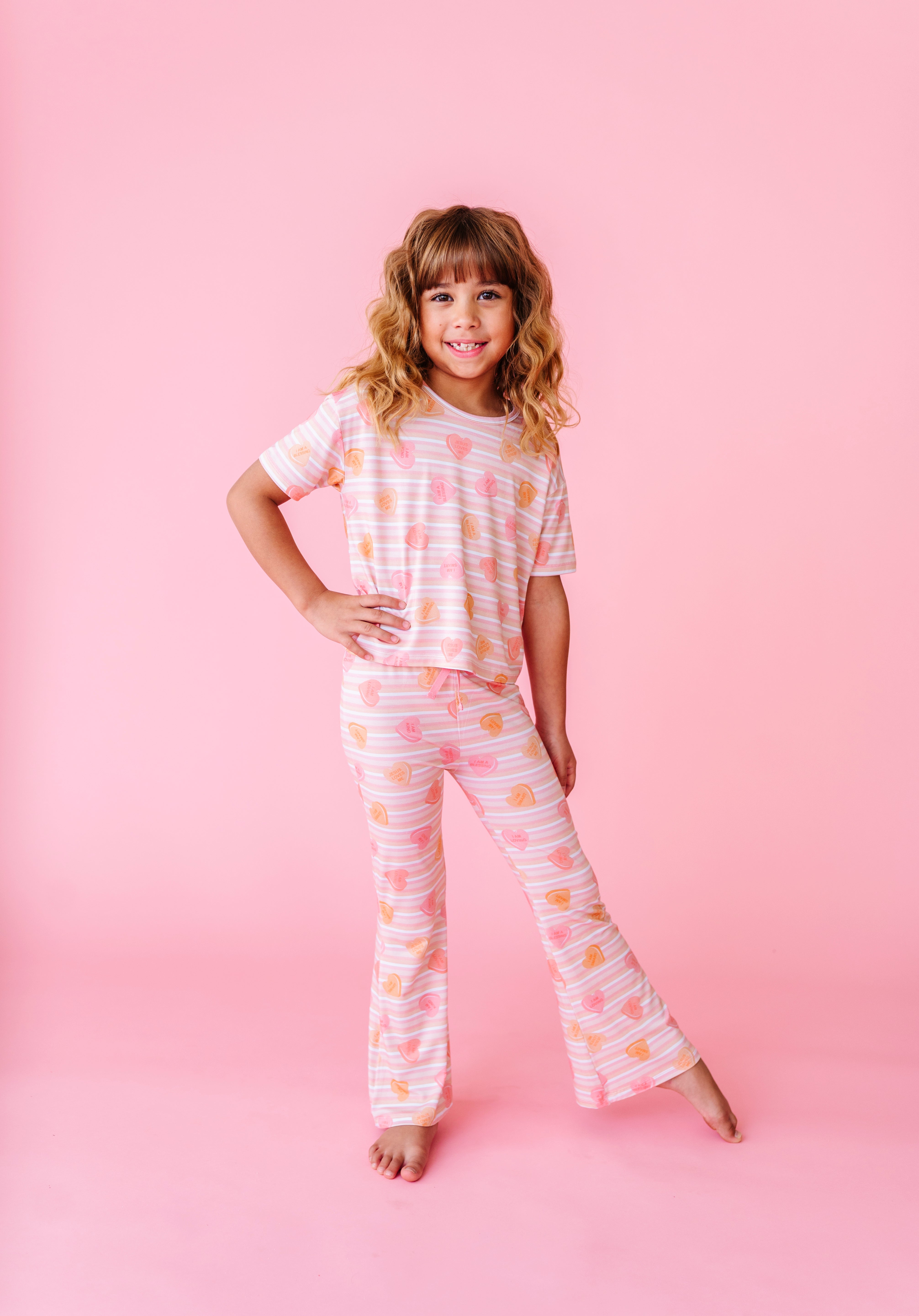 LPC X Daryl-Ann Denner Pink Stripe Affirmation Heart Girls Flare Lounge Set- PREORDER Ships in January
