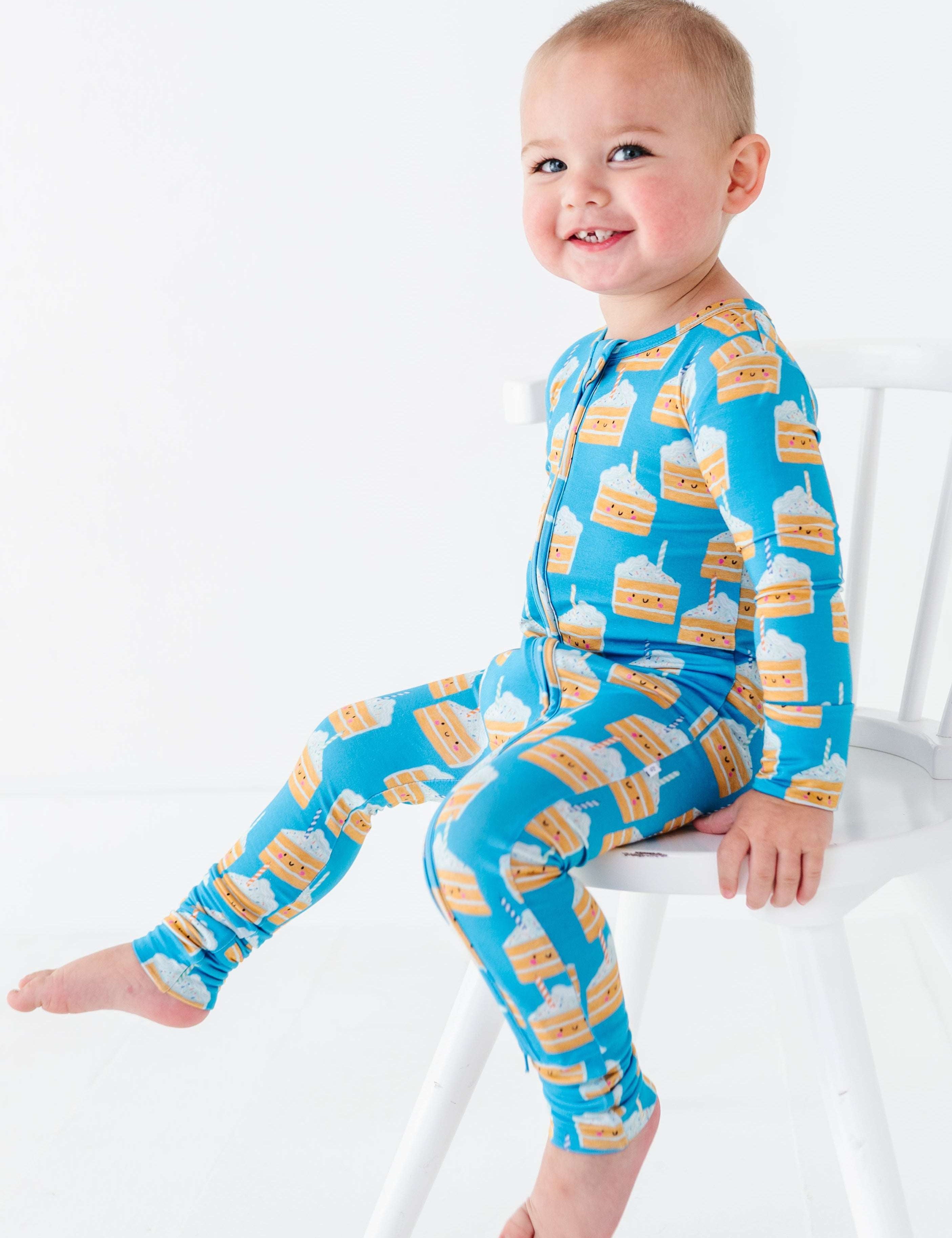 Birthday Cake Blue Zipper Onesie