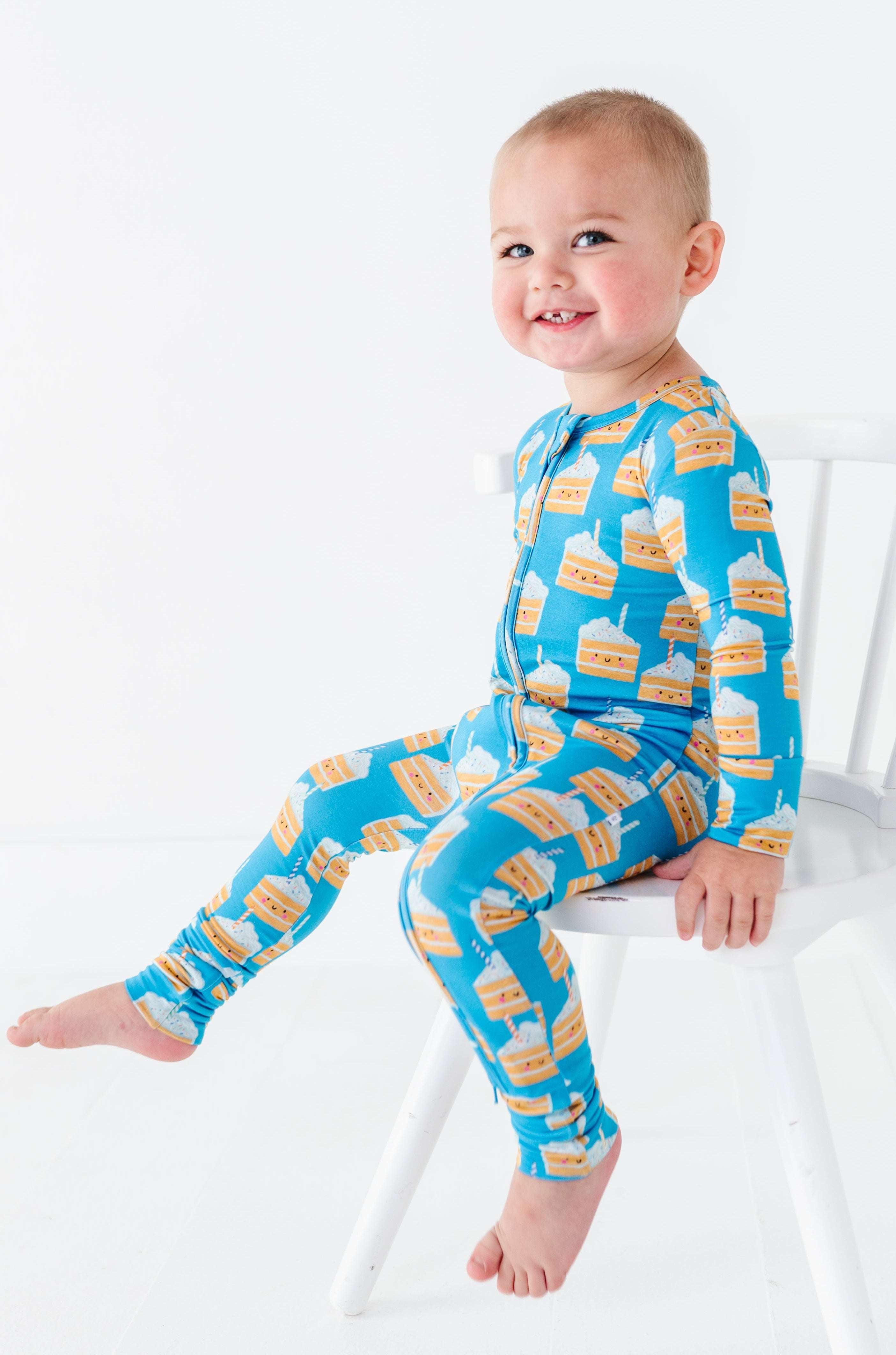 Birthday Cake Blue Zipper Onesie