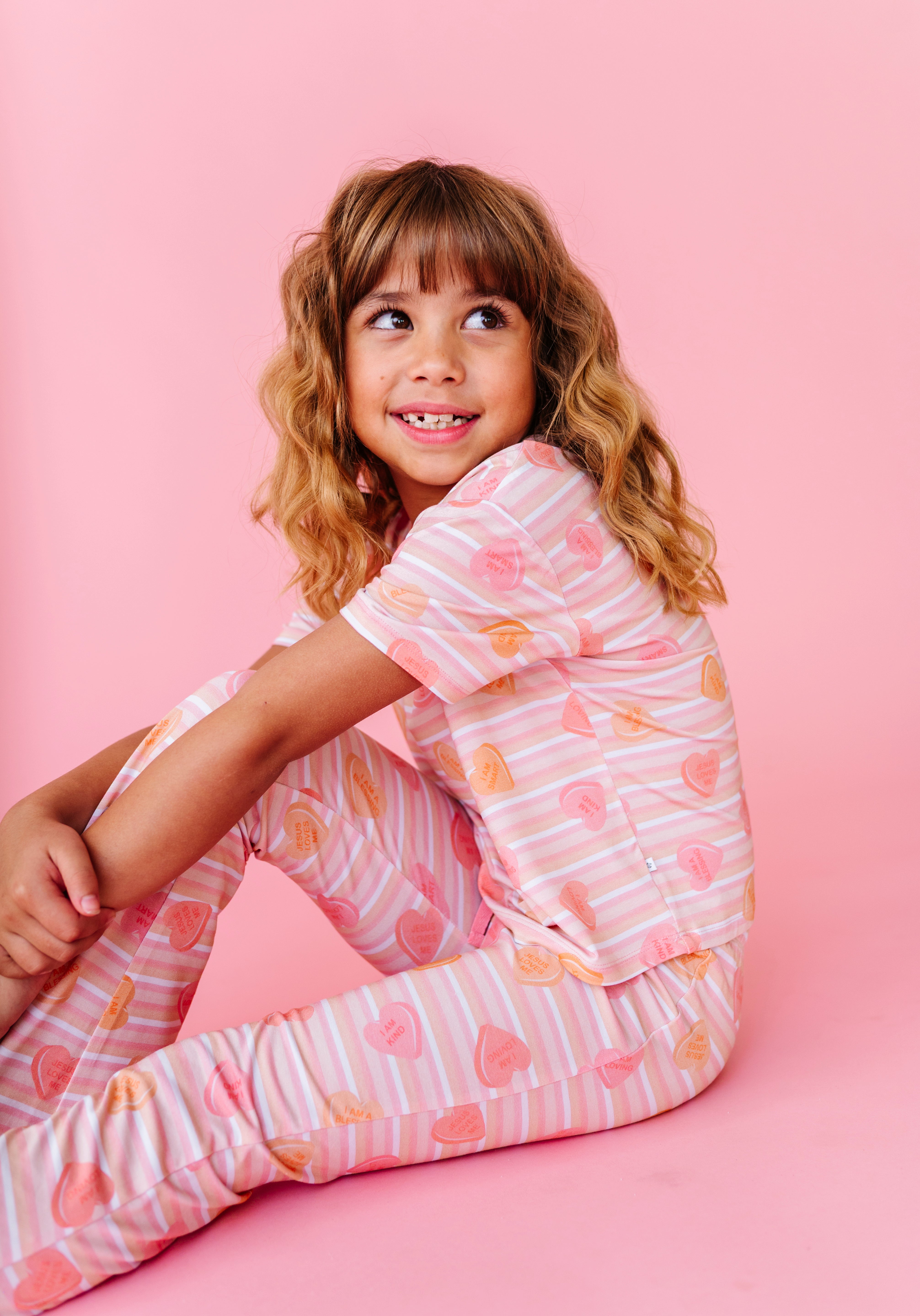 LPC X Daryl-Ann Denner Pink Stripe Affirmation Heart Girls Flare Lounge Set- PREORDER Ships in January