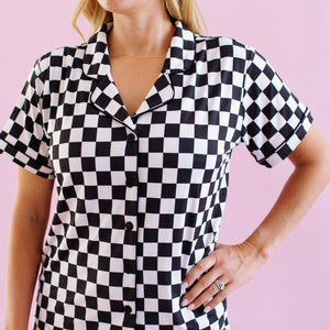 Black and White Checks Womens Pajama Set