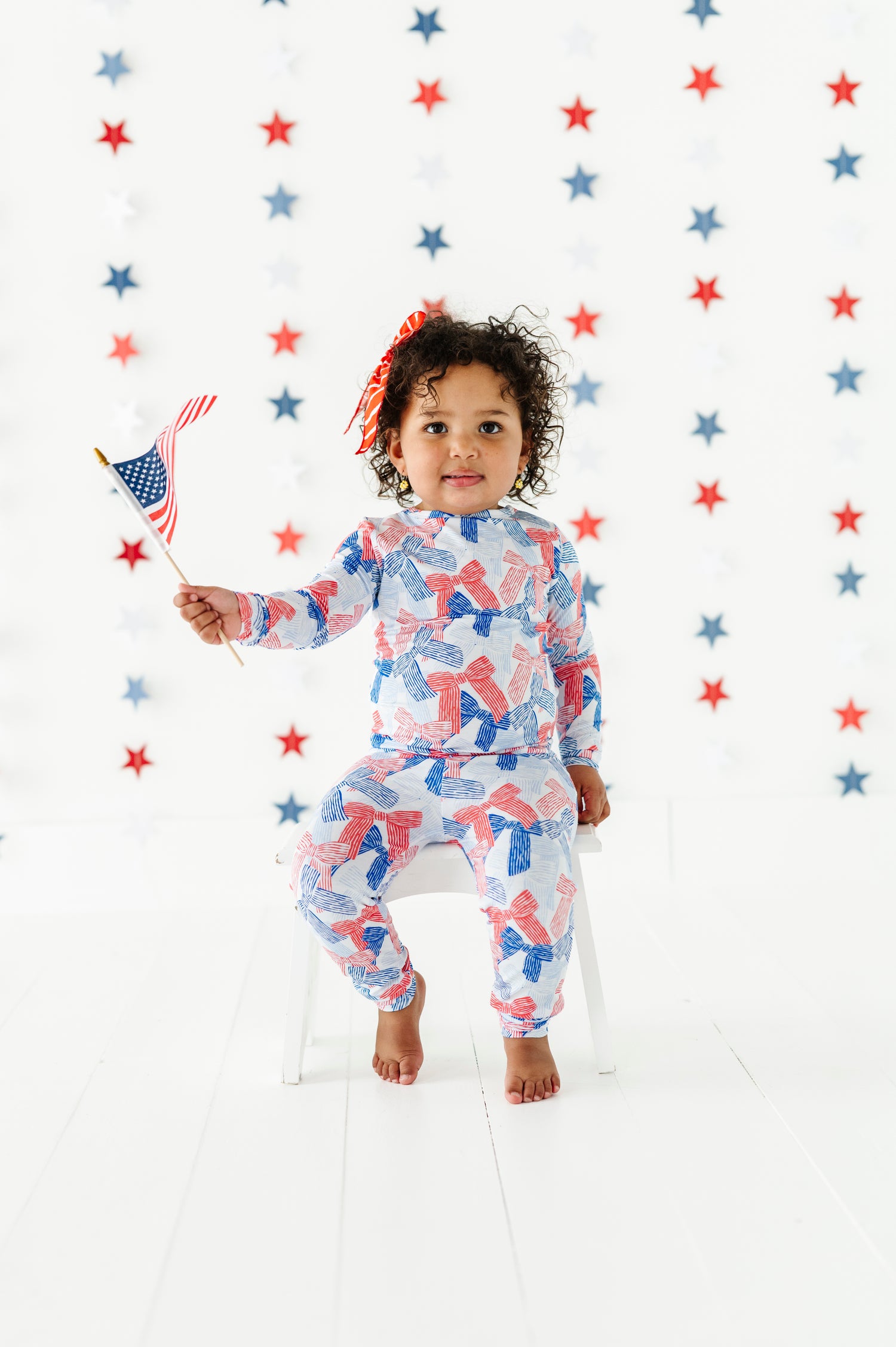 Red White Blue Bow Two Piece Pajama Set