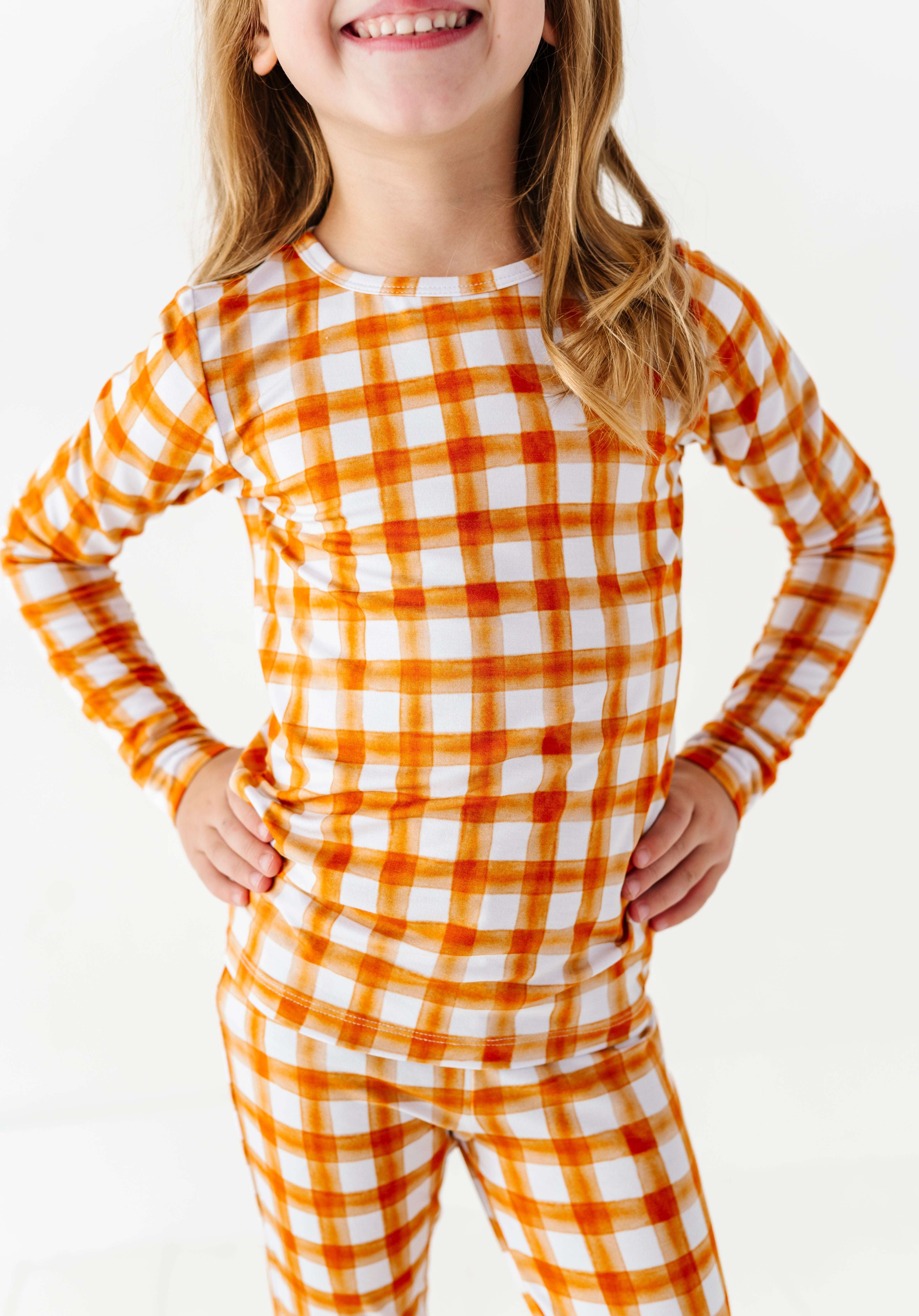 Orange Gingham Two Piece Pajama Set