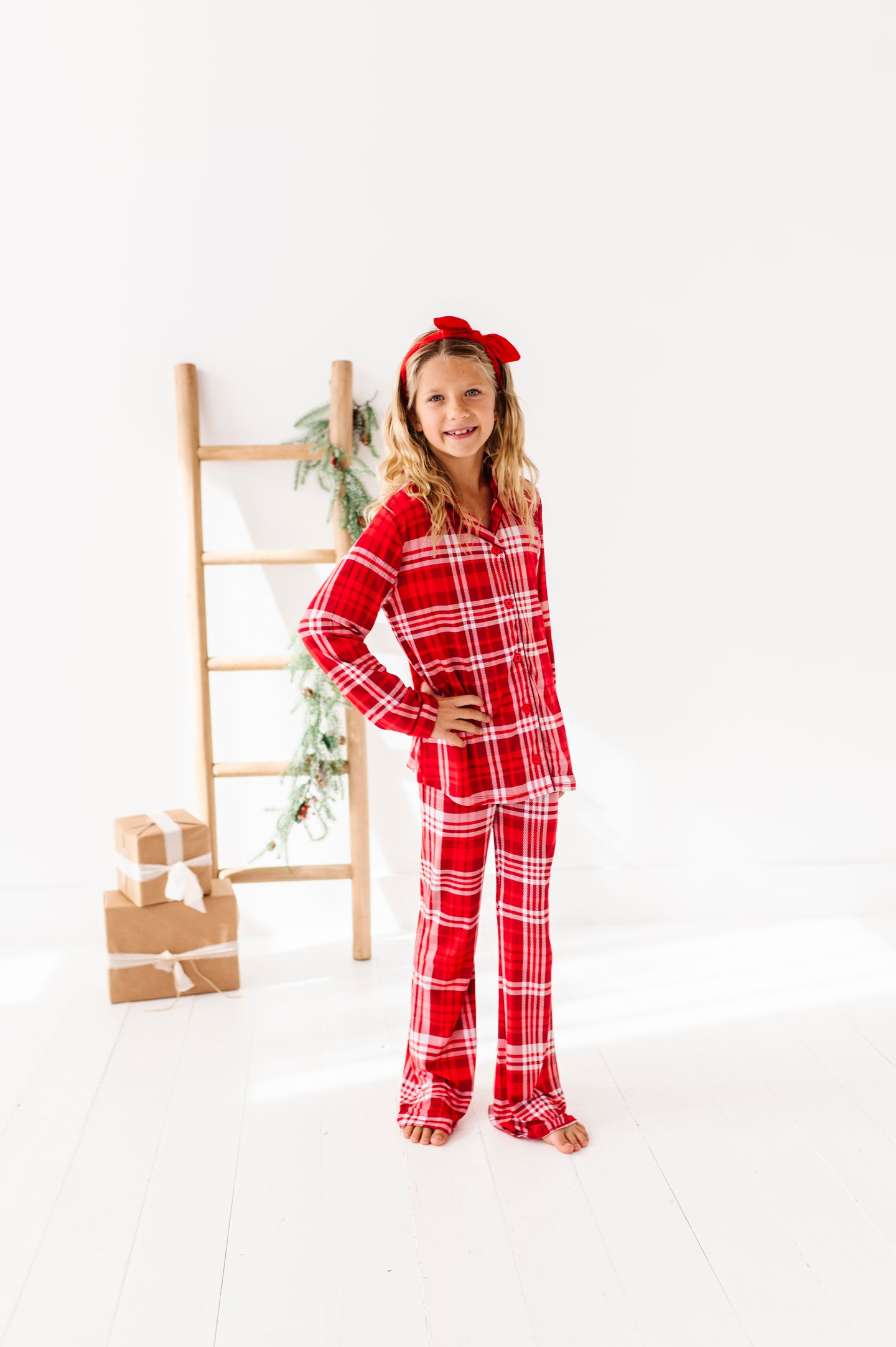 Red Plaid Girls Flare Set