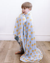 Blue Gingham Pumpkin Plush Blanket