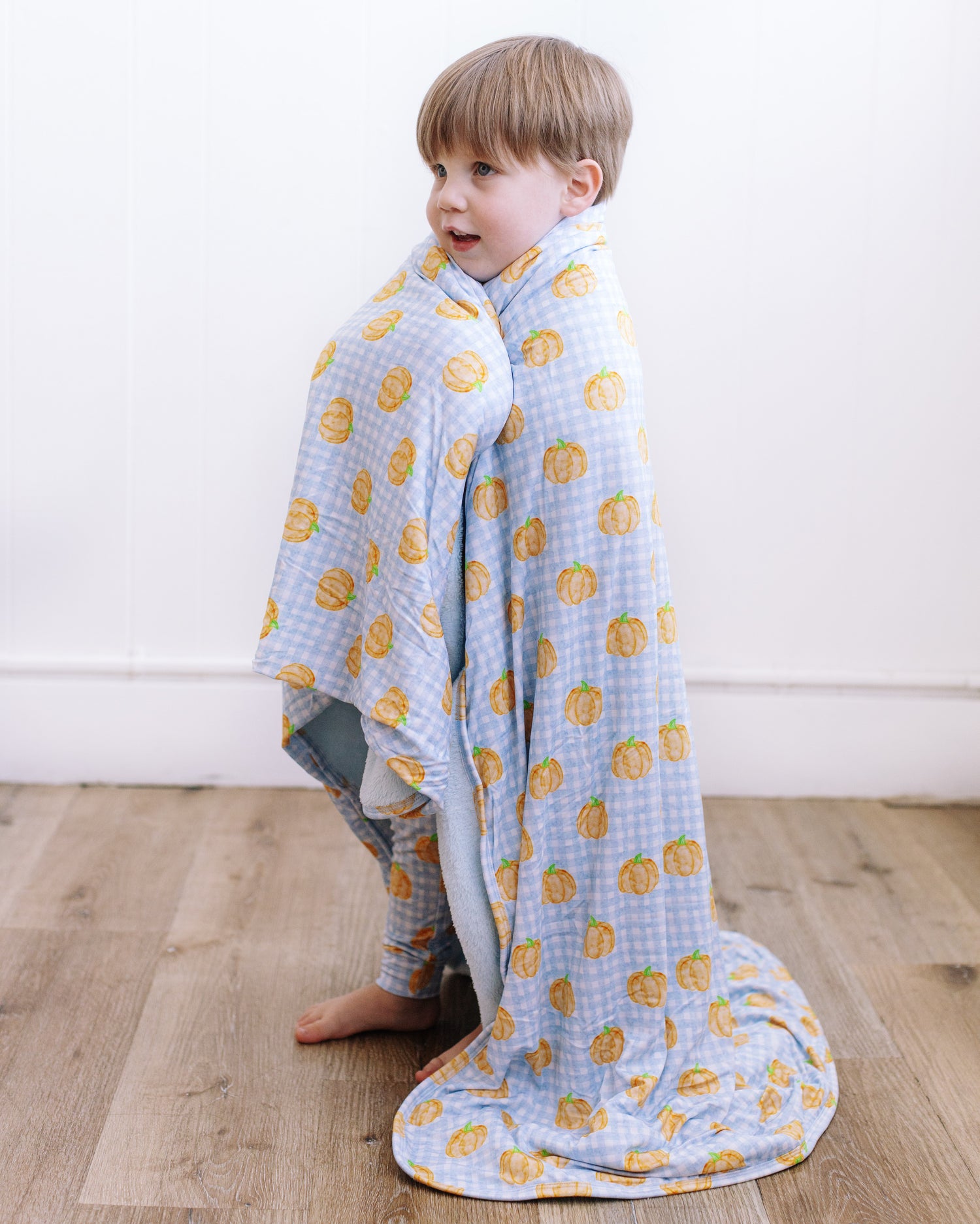 Blue Gingham Pumpkin Plush Blanket