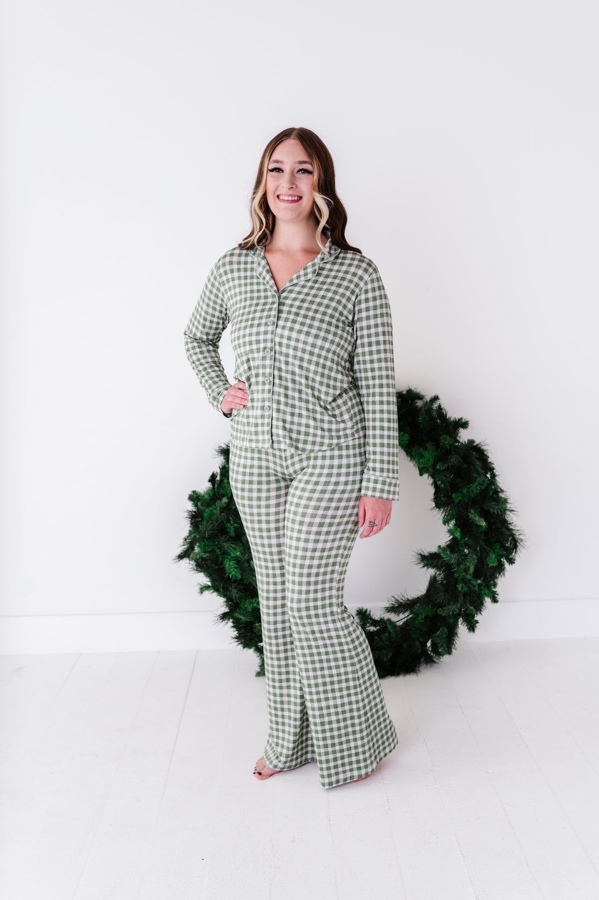 Green Gingham Women's Flare Set