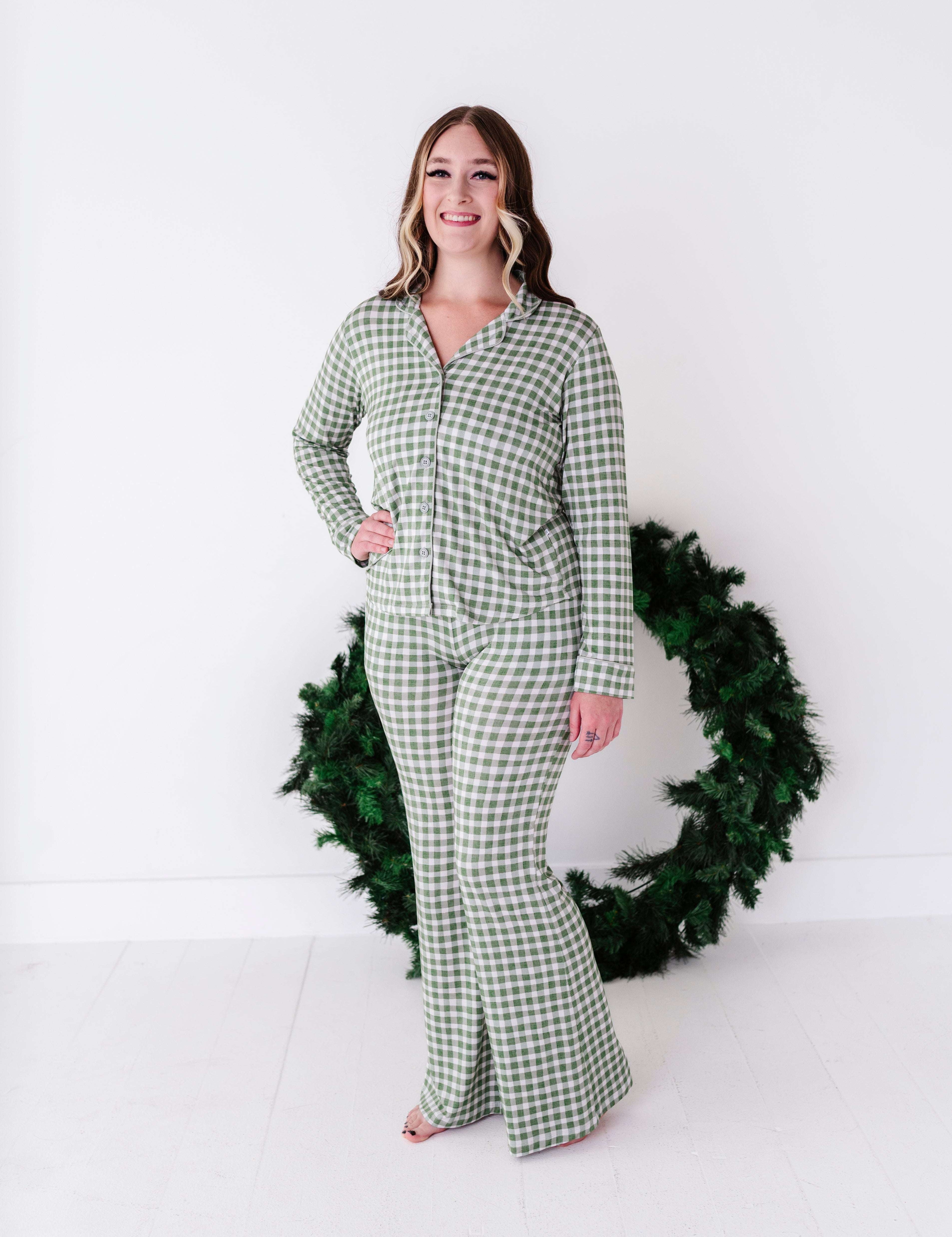 Green Gingham Women's Flare Set
