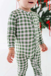 Green Gingham Zipper Onesie