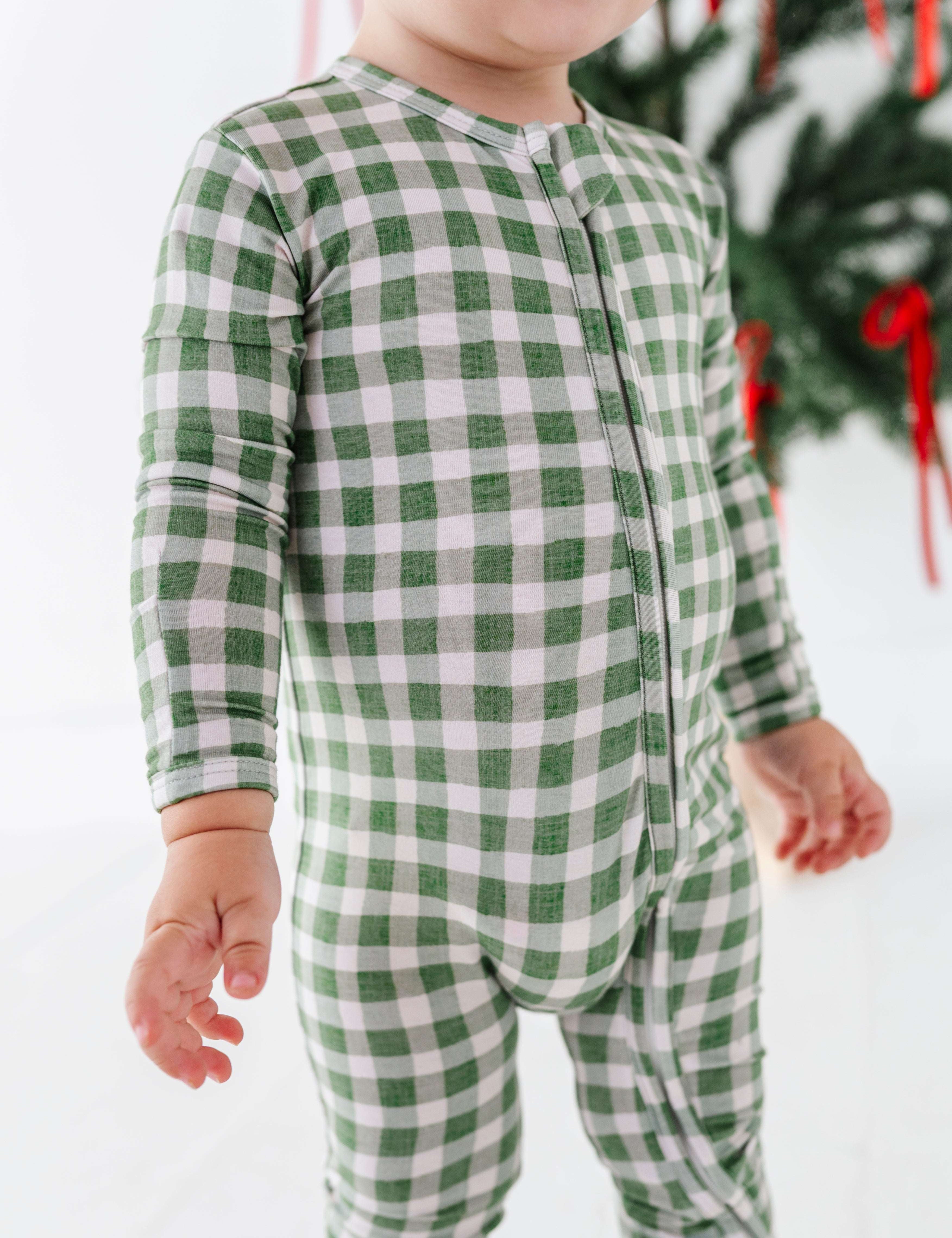 Green Gingham Zipper Onesie