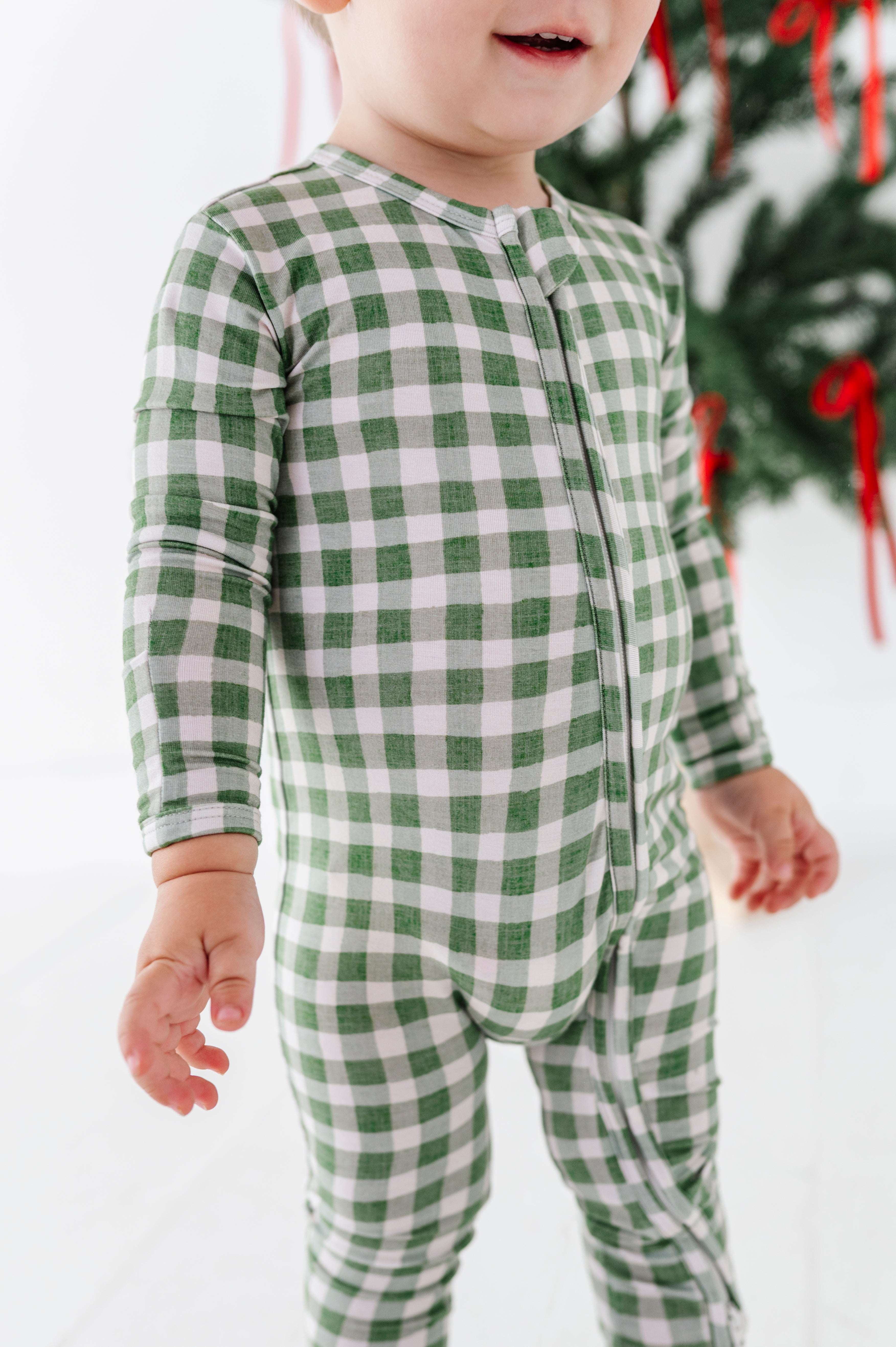 Green Gingham Zipper Onesie