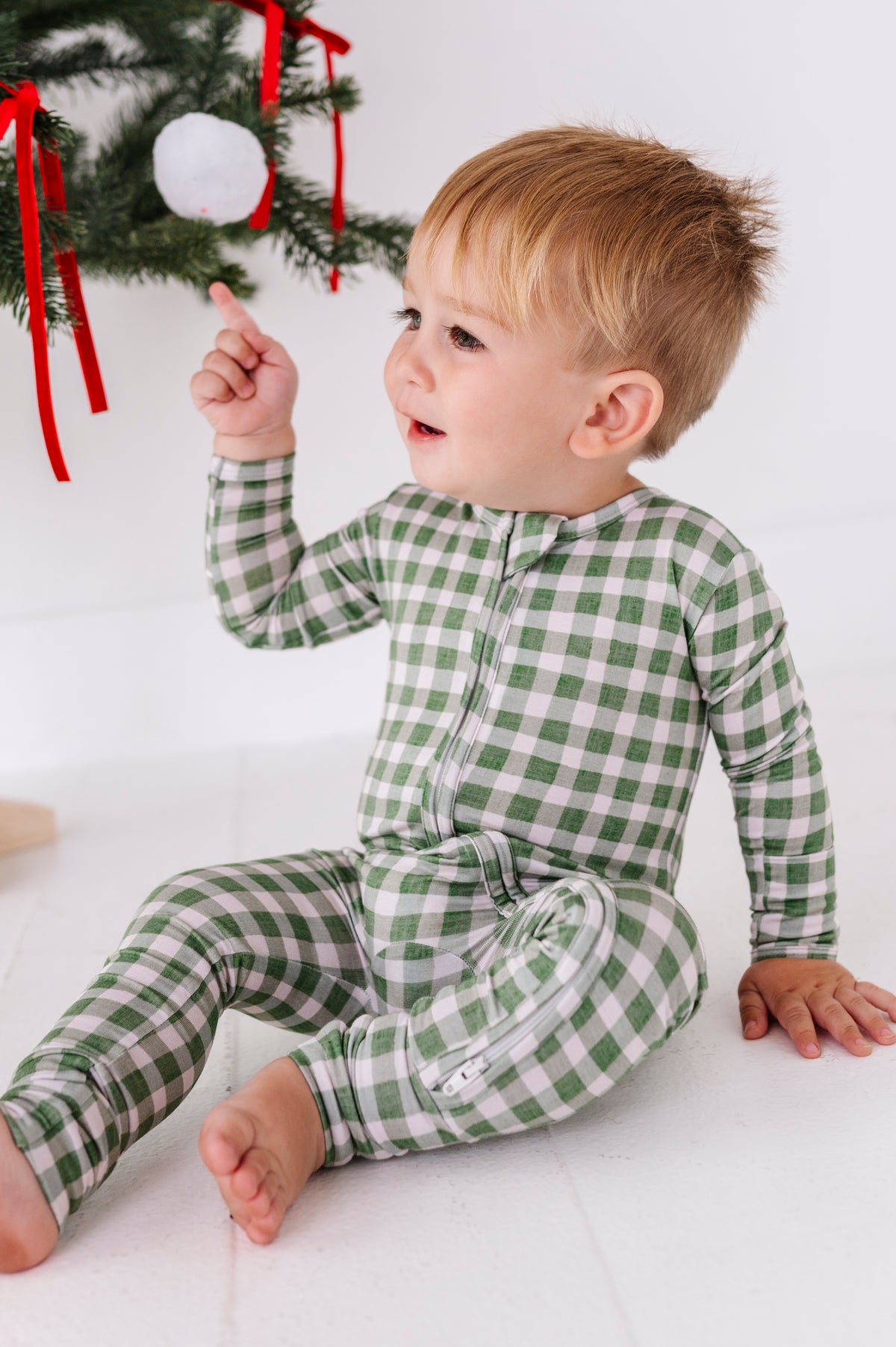 Green Gingham Zipper Onesie