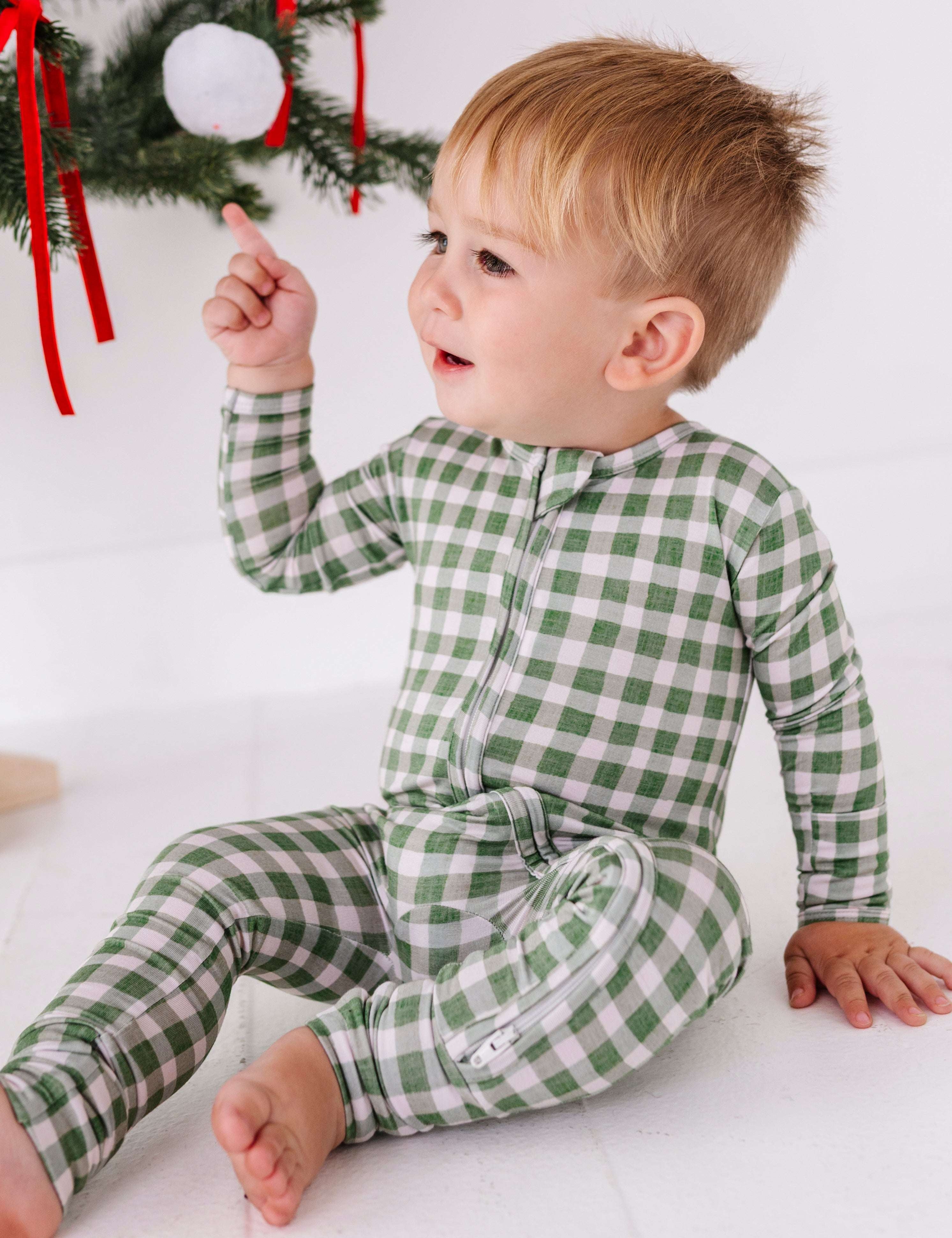 Green Gingham Zipper Onesie
