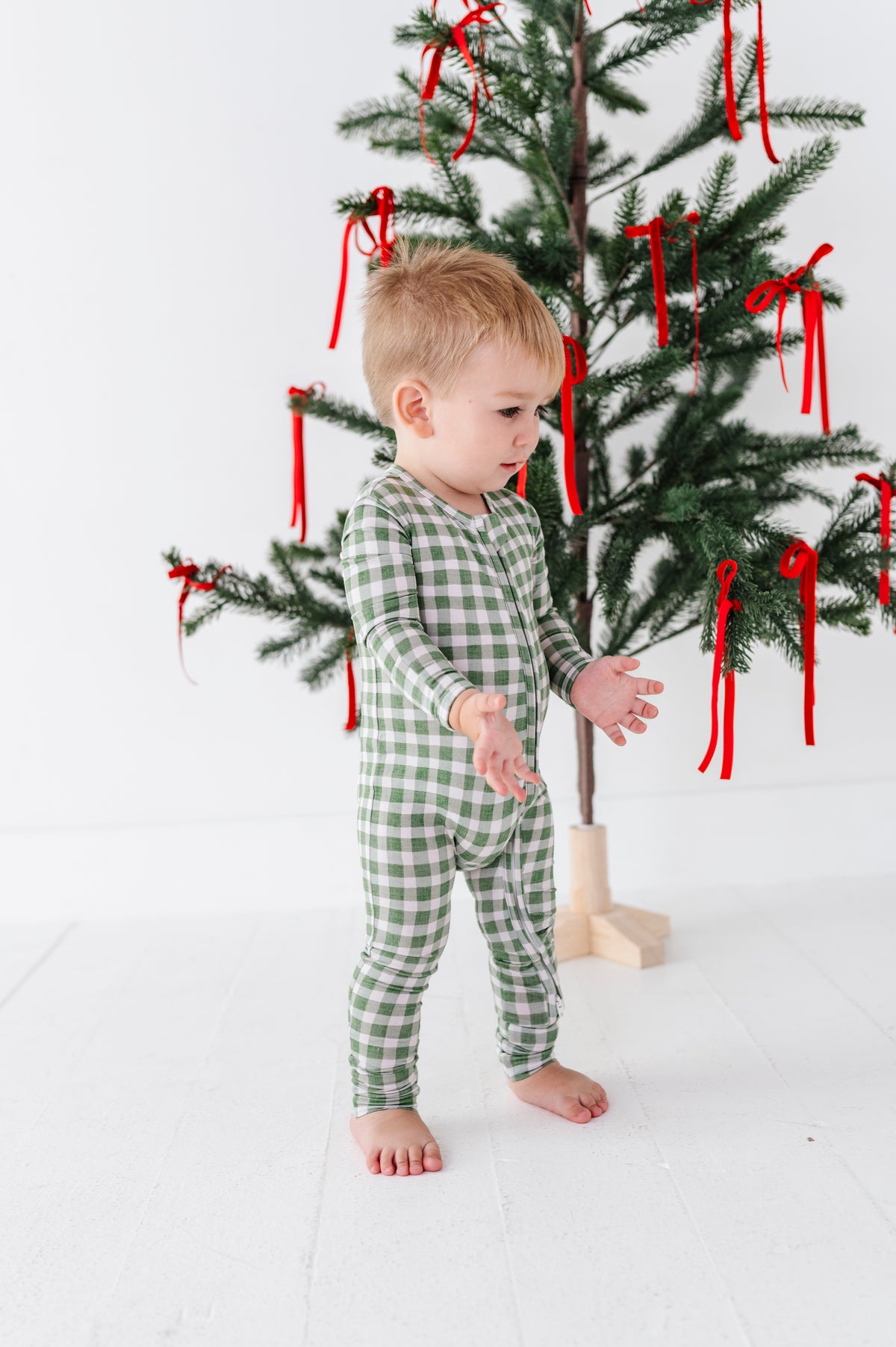 Green Gingham Zipper Onesie