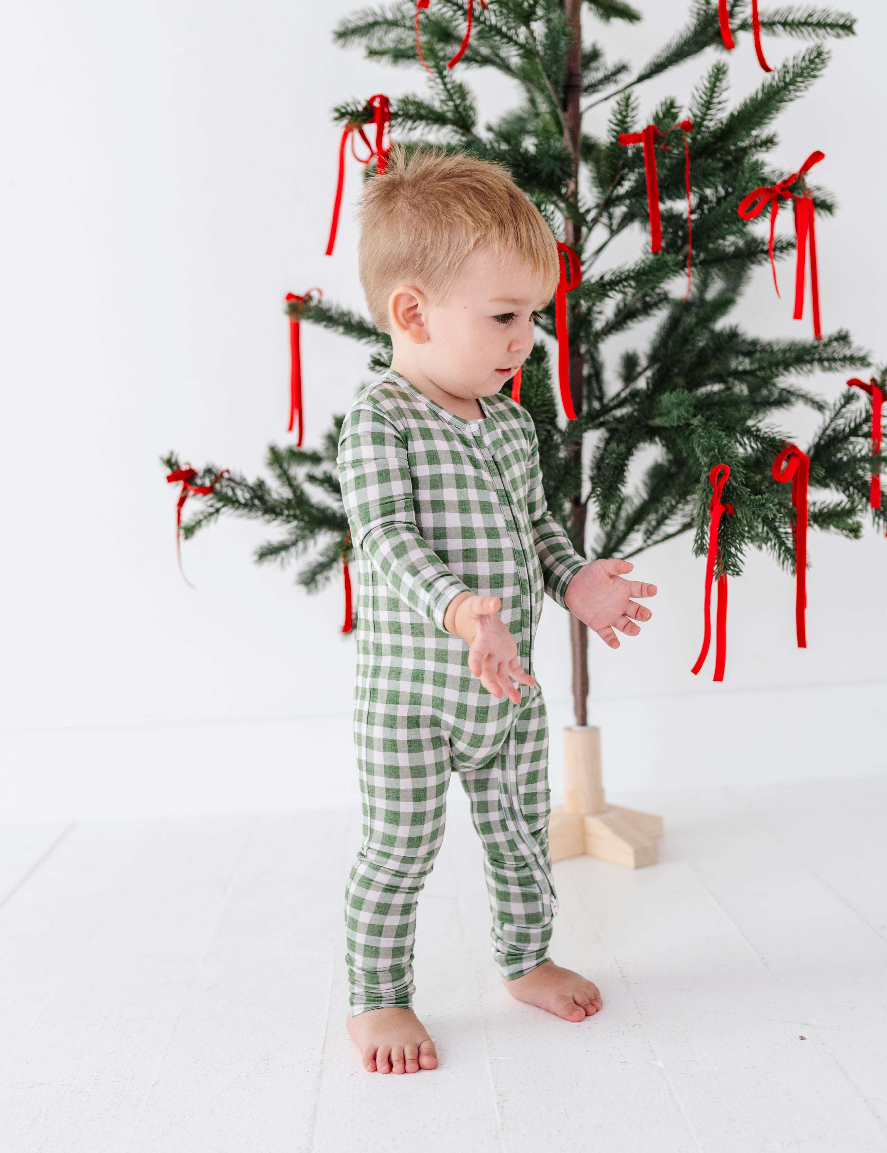 Green Gingham Zipper Onesie