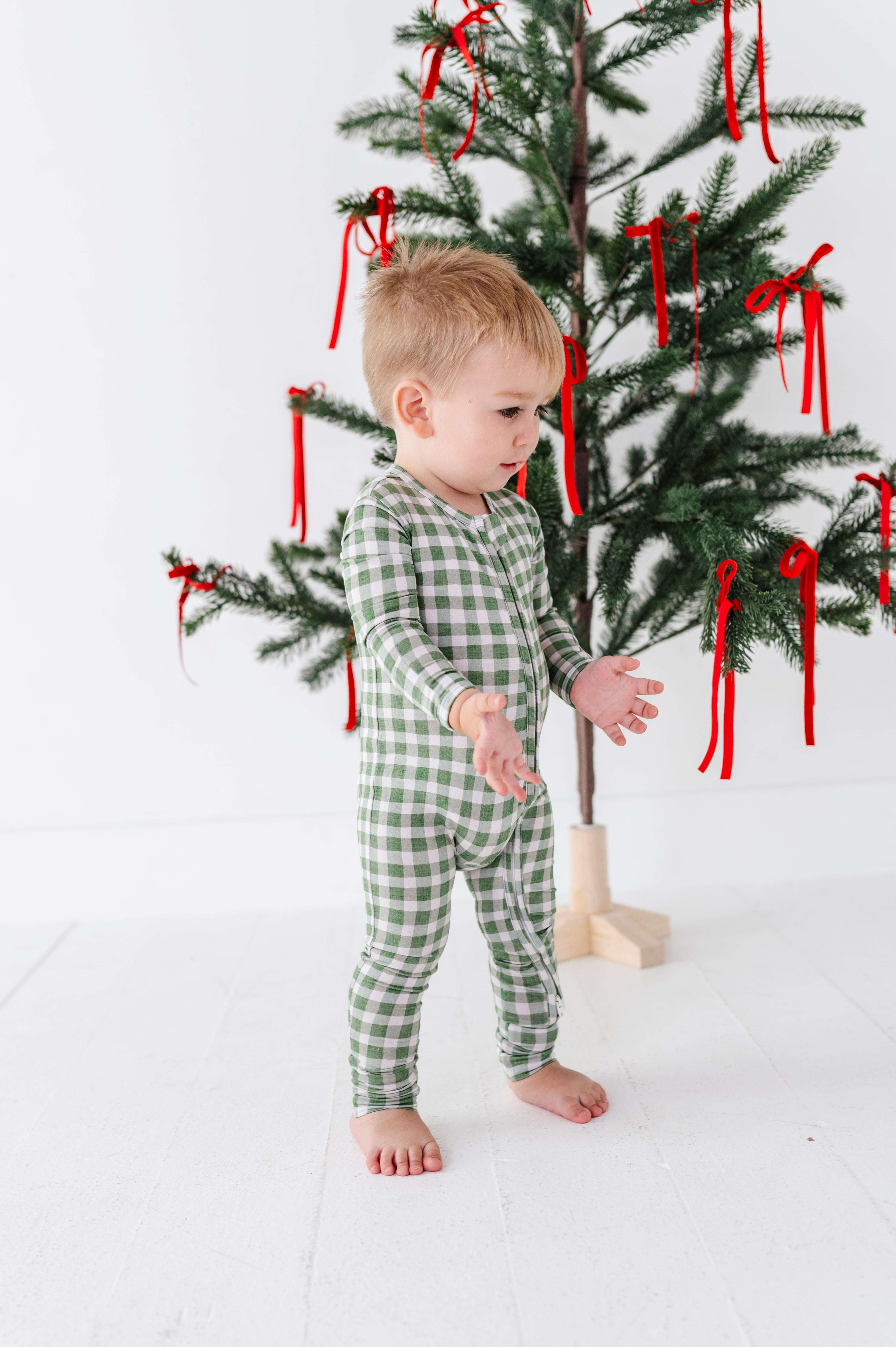 Green Gingham Zipper Onesie