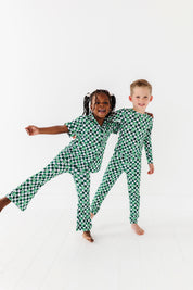 Ribbed Checkered Shamrock Girls Flare Lounge Set