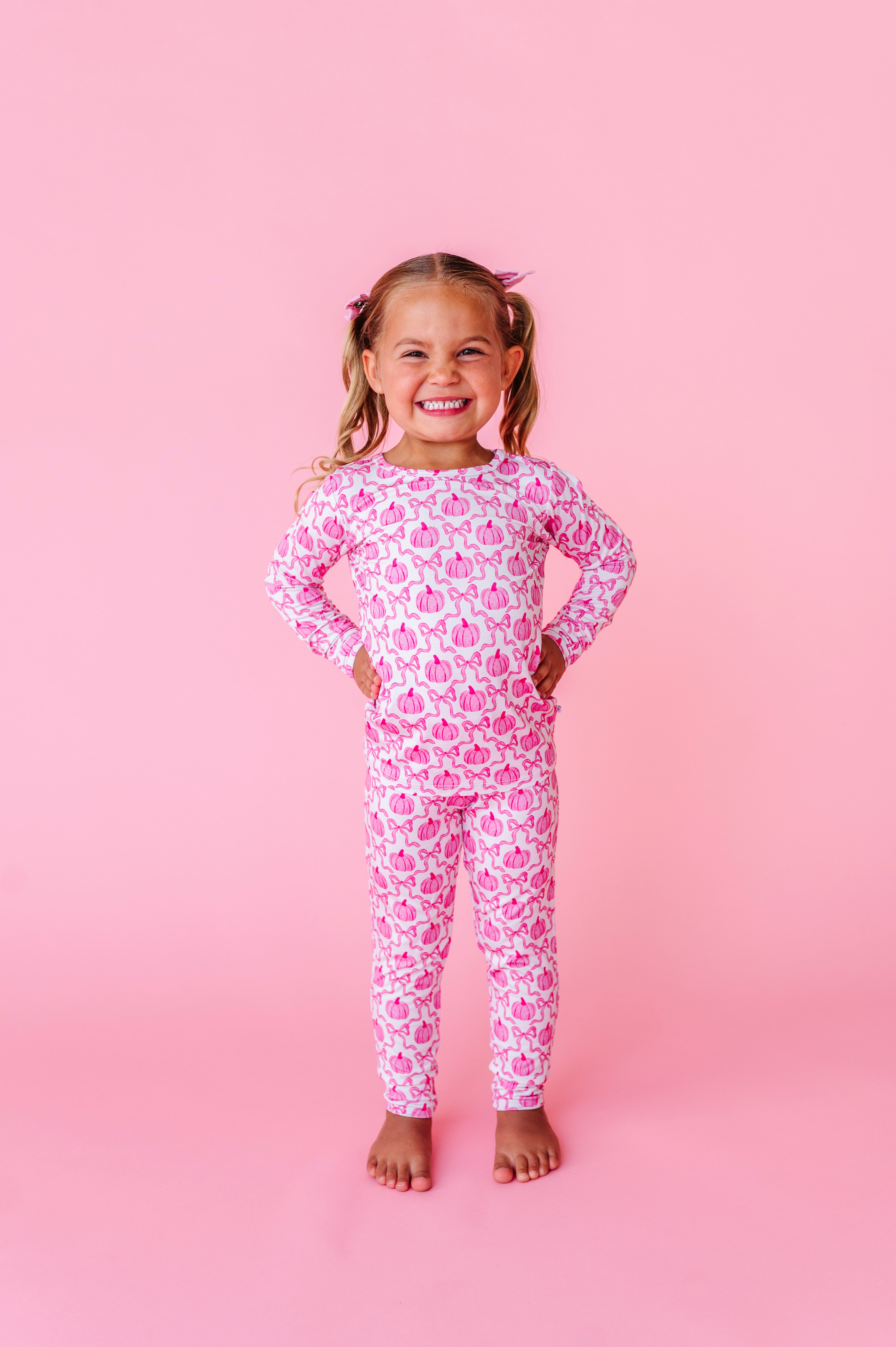 Pumpkin Bows Two Piece Pajama Set