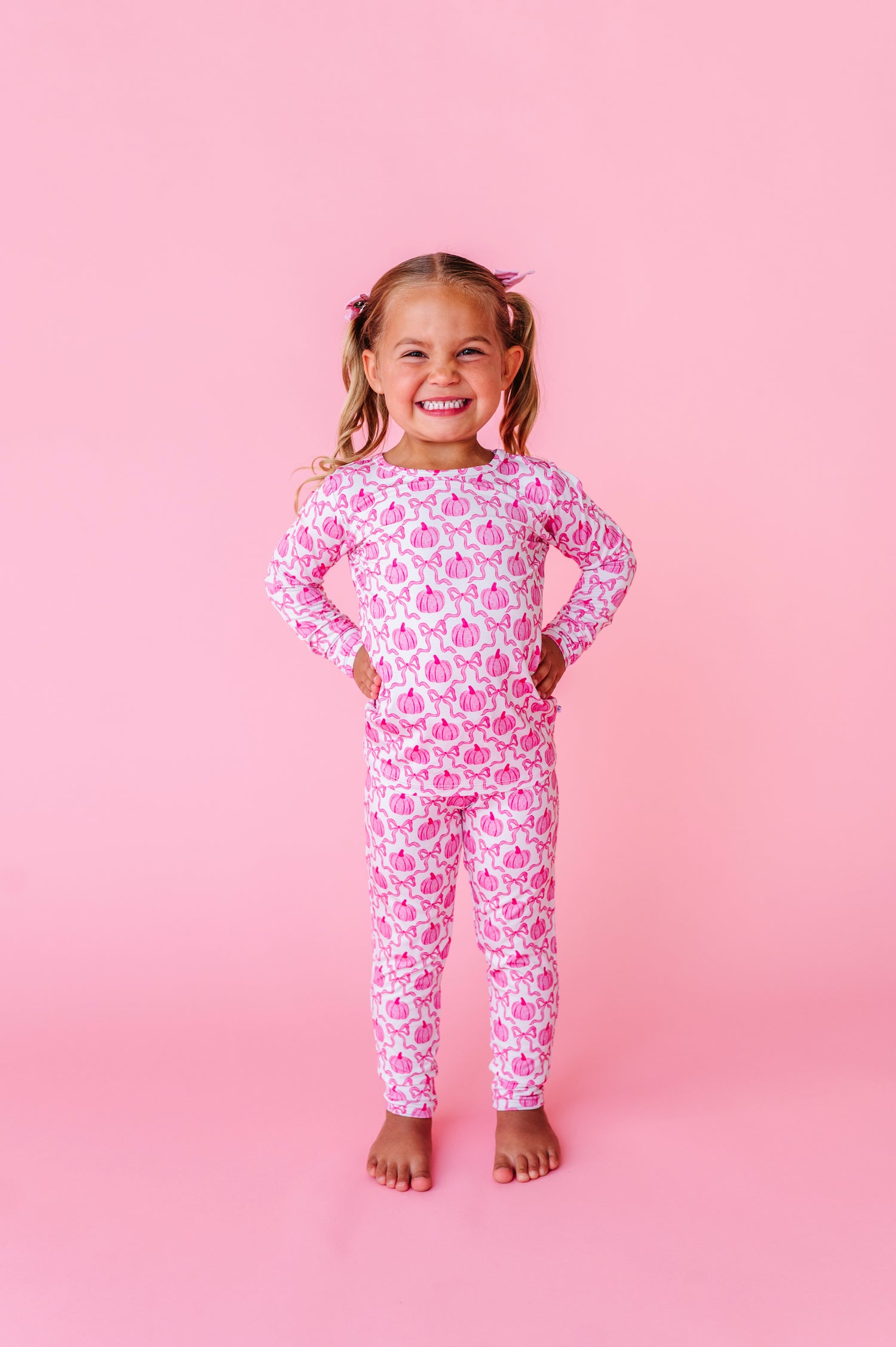 Pumpkin Bows Two Piece Pajama Set