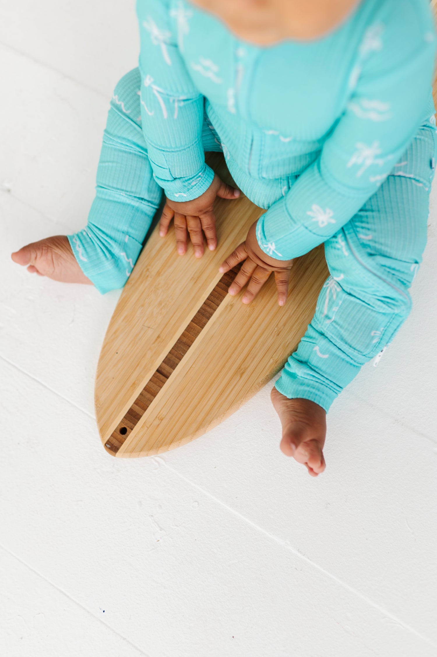 Blue Palms Ribbed Zipper Onesie
