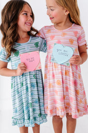 LPC X Daryl-Ann Denner Blue Stripe Affirmation Heart Twirl Dress - PREORDER Ships in January