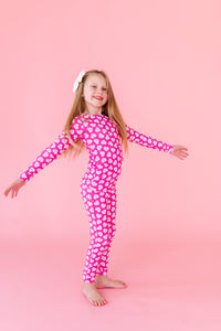 Pink Affirmation Heart Two Piece Long Pajama Set