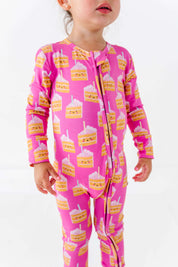 Birthday Cake Pink Zipper Onesie