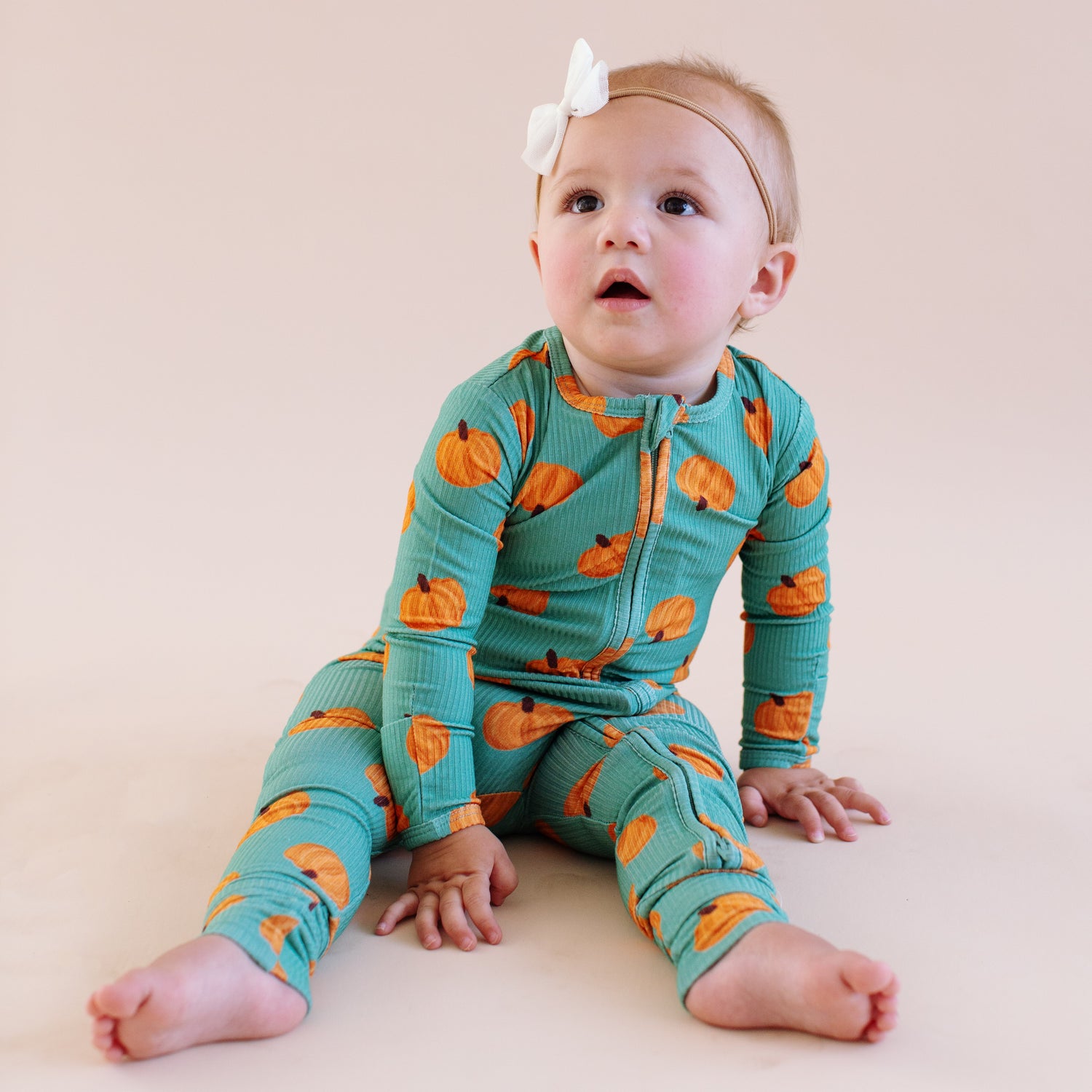 Ribbed Pumpkin Green Zipper Onesie