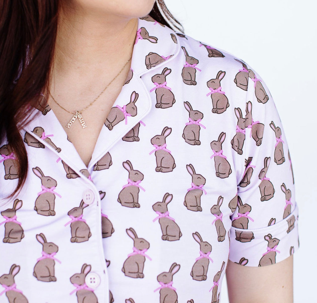 Pink Chocolate Bunny Women's Short Set
