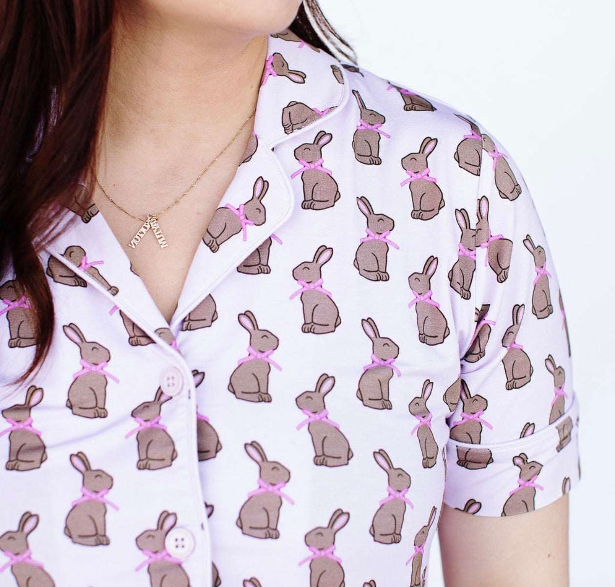 Pink Chocolate Bunny Women's Short Set