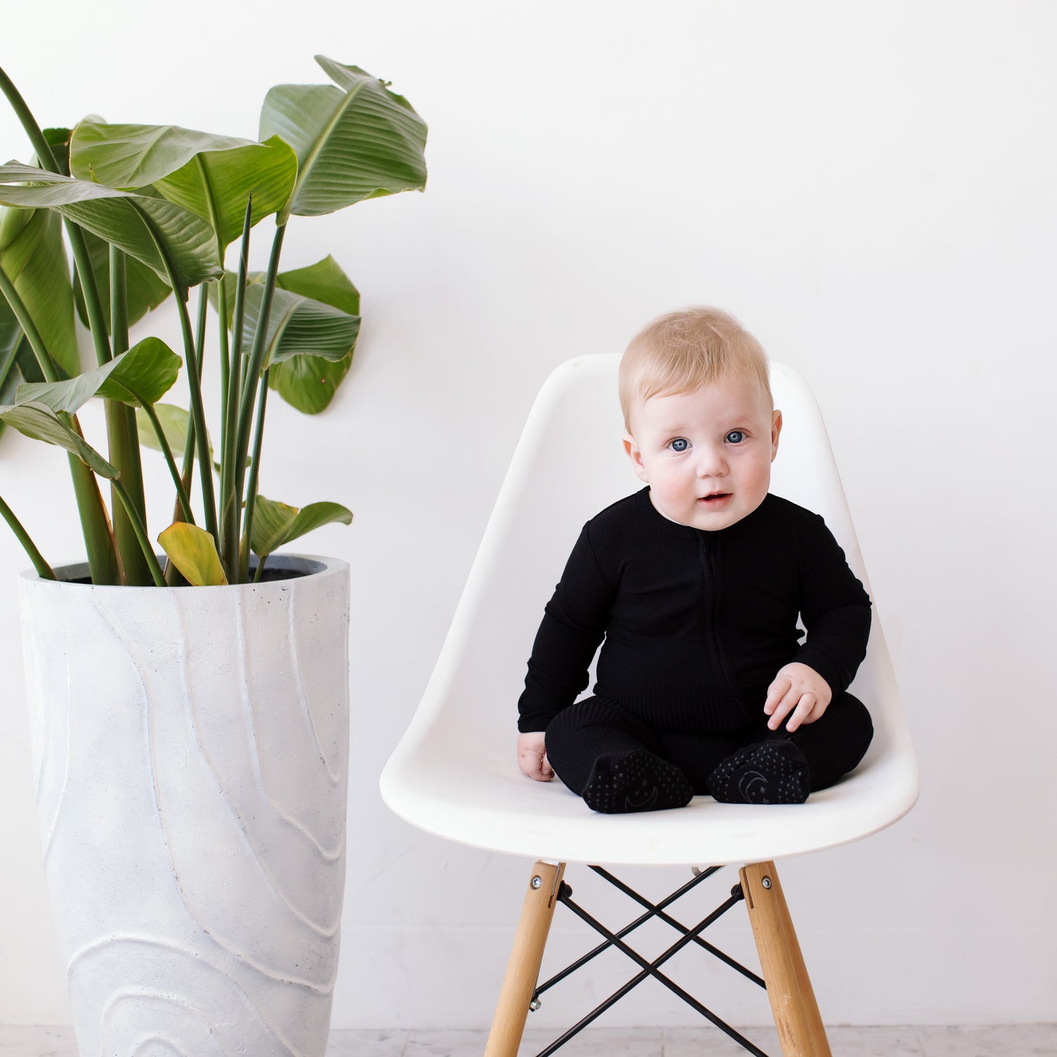 Black Ribbed Zipper Onesie