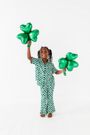 Ribbed Checkered Shamrock Girls Flare Lounge Set
