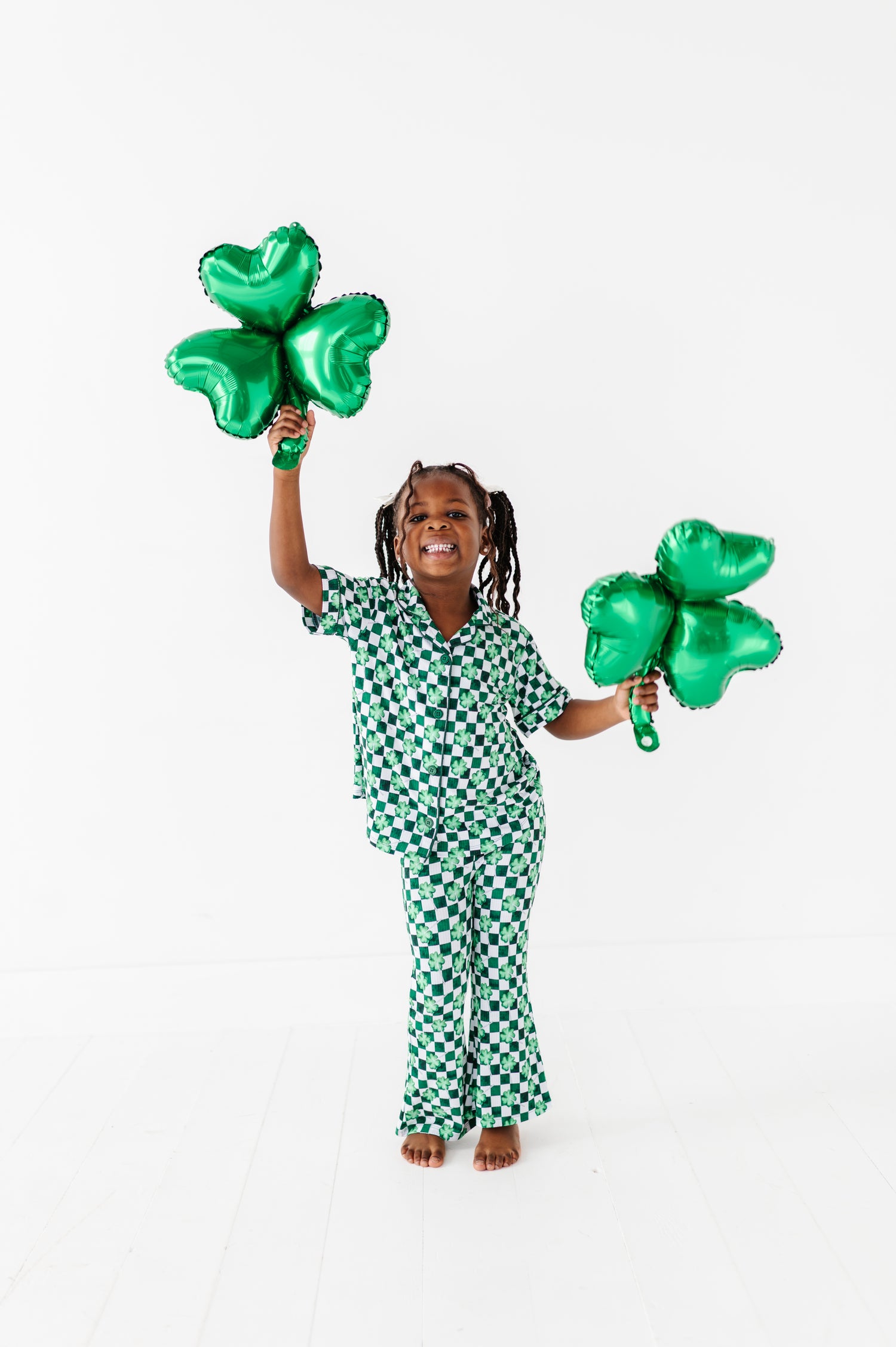 Ribbed Checkered Shamrock Girls Flare Lounge Set