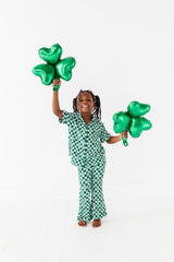 Ribbed Checkered Shamrock Girls Flare Lounge Set