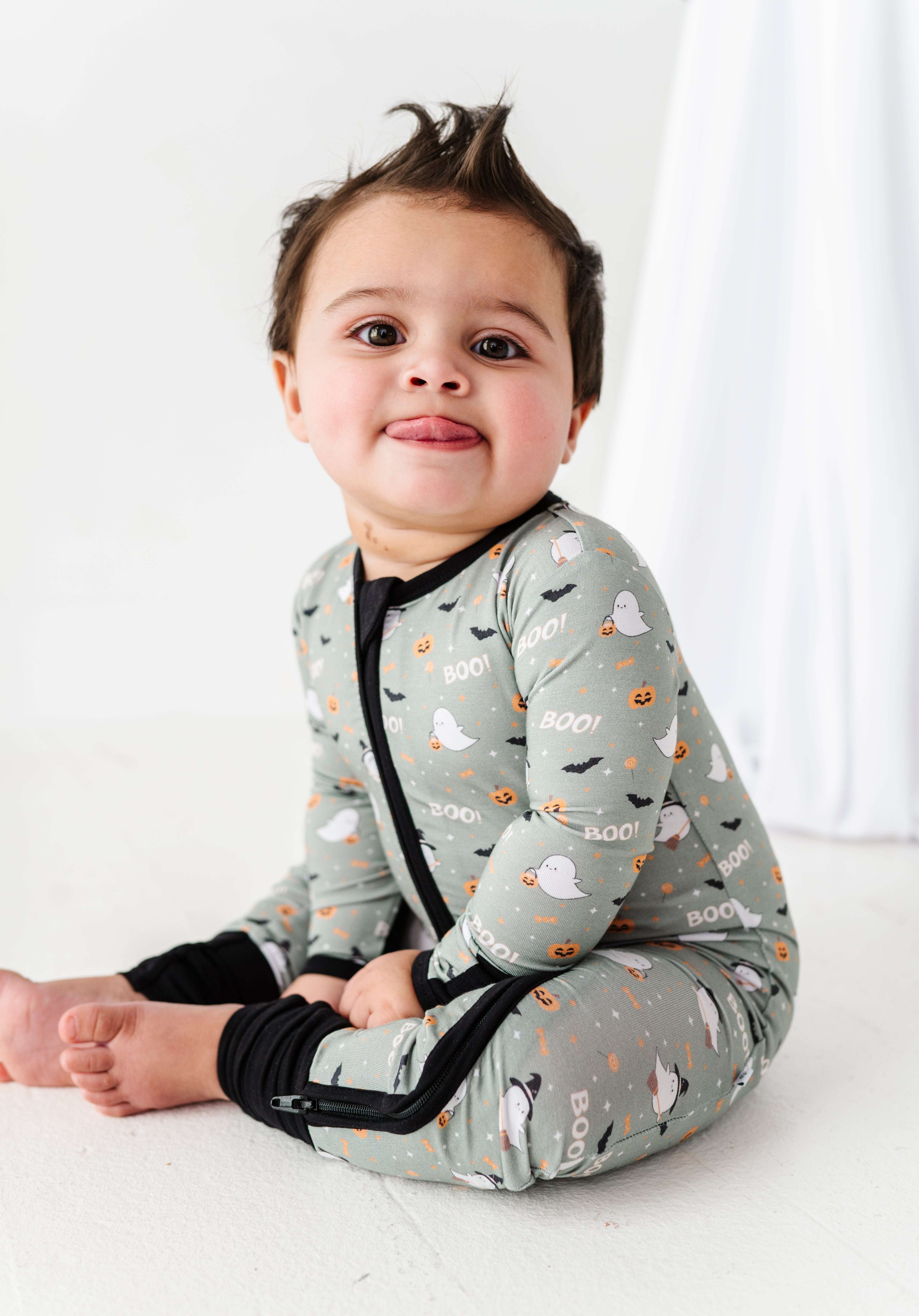 Happy Spooky Green Zipper Onesie