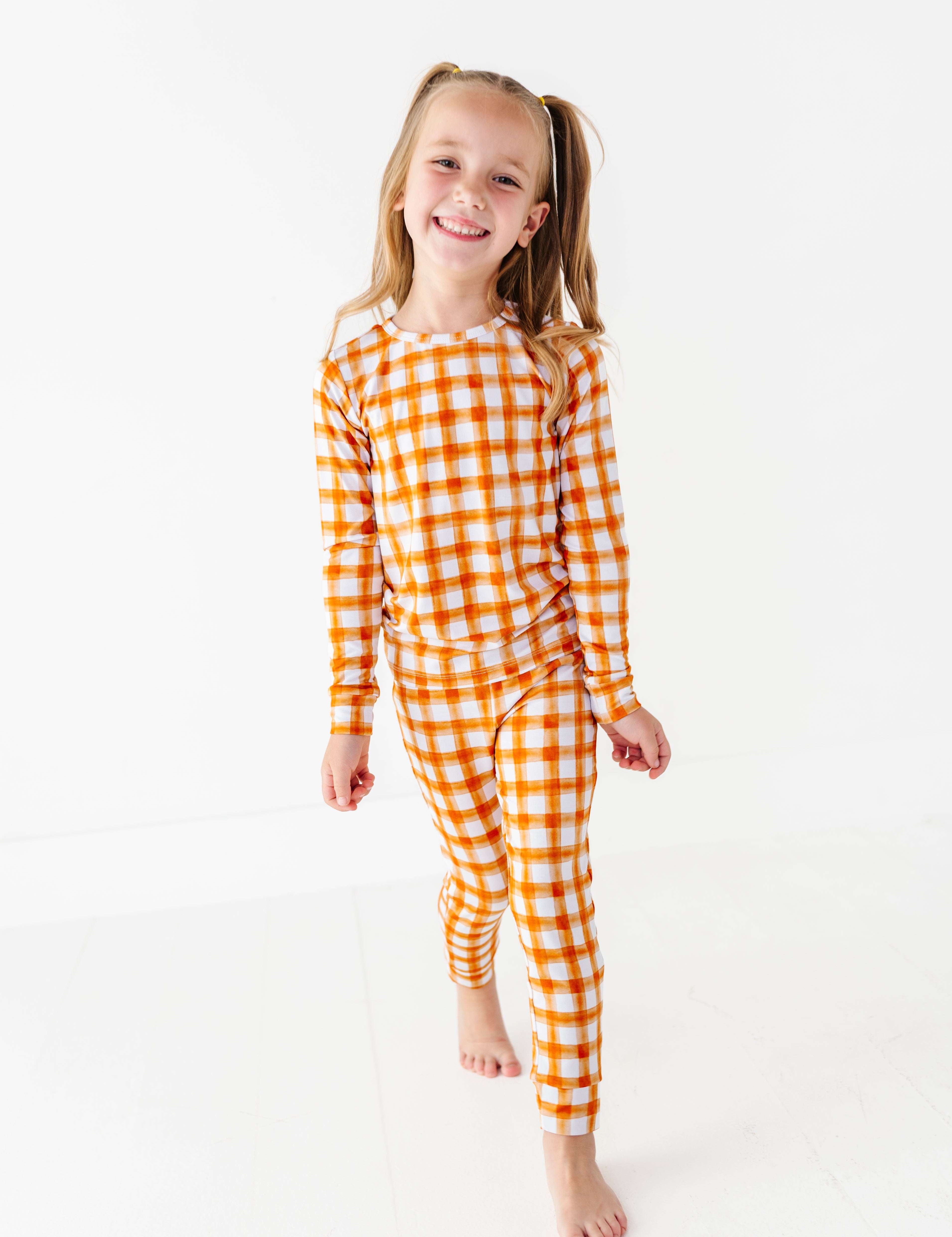 Orange Gingham Two Piece Pajama Set
