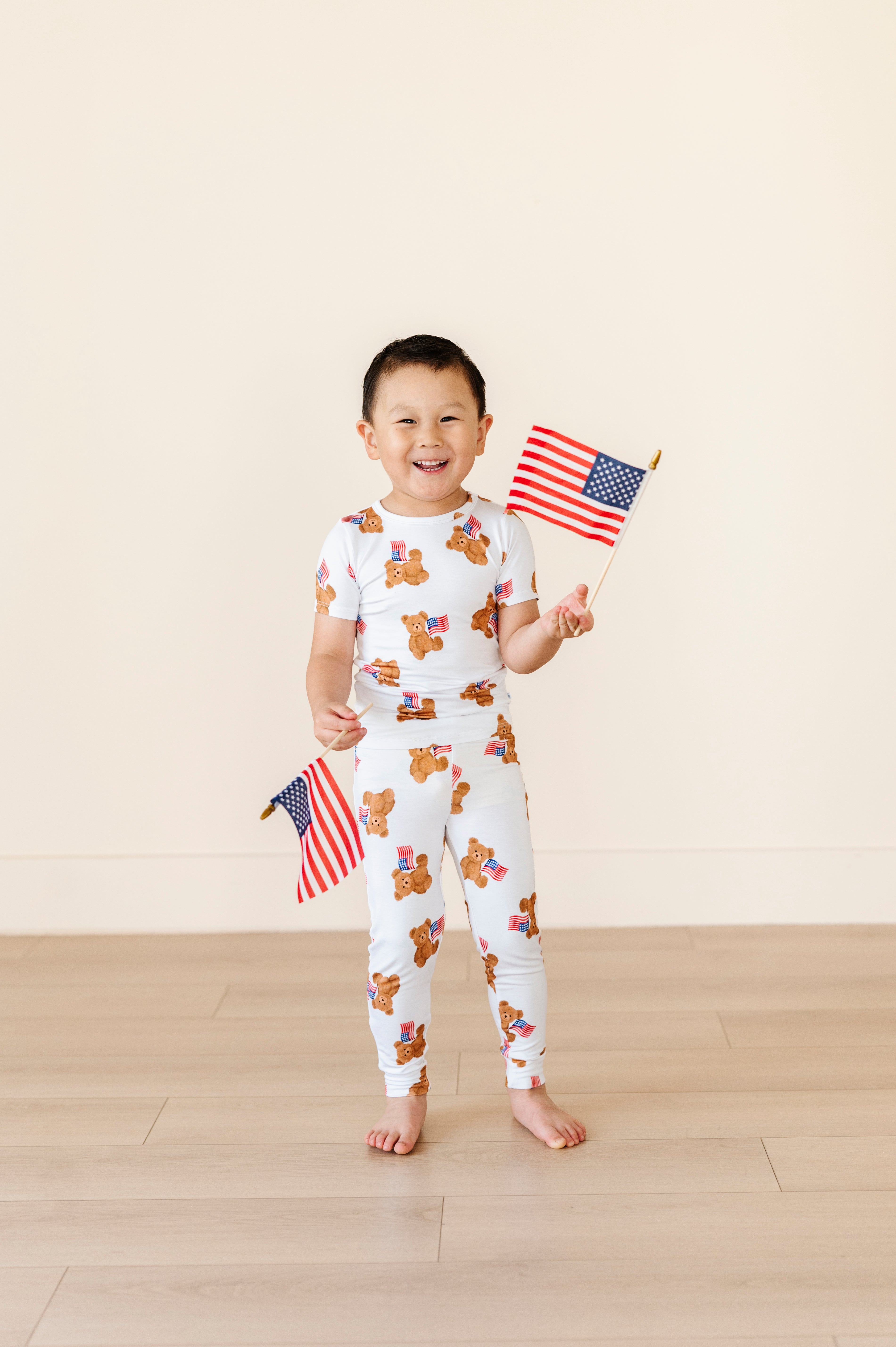 American Bear and Flags Two Piece Pajama Set