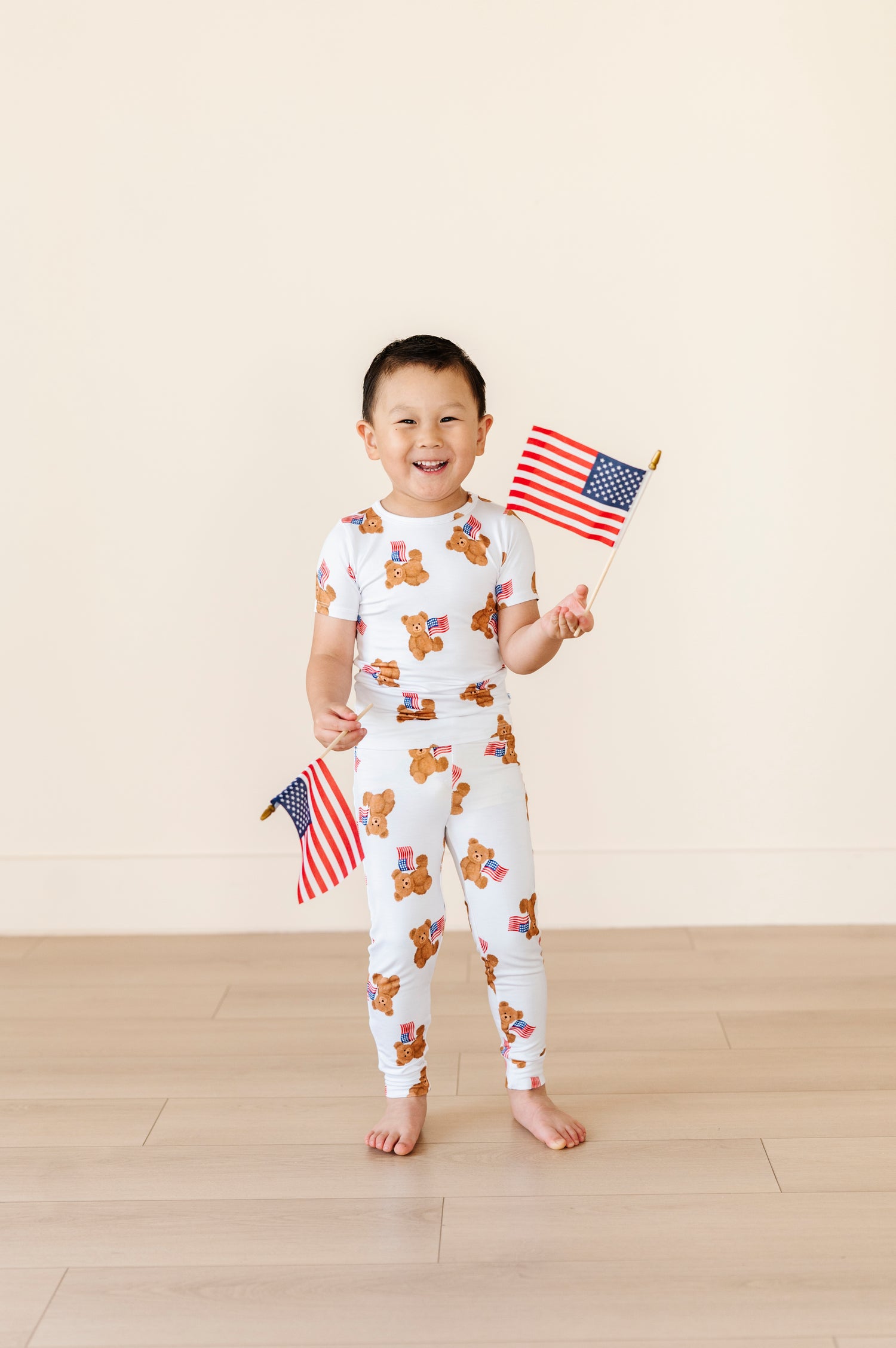 American Bear and Flags Two Piece Pajama Set