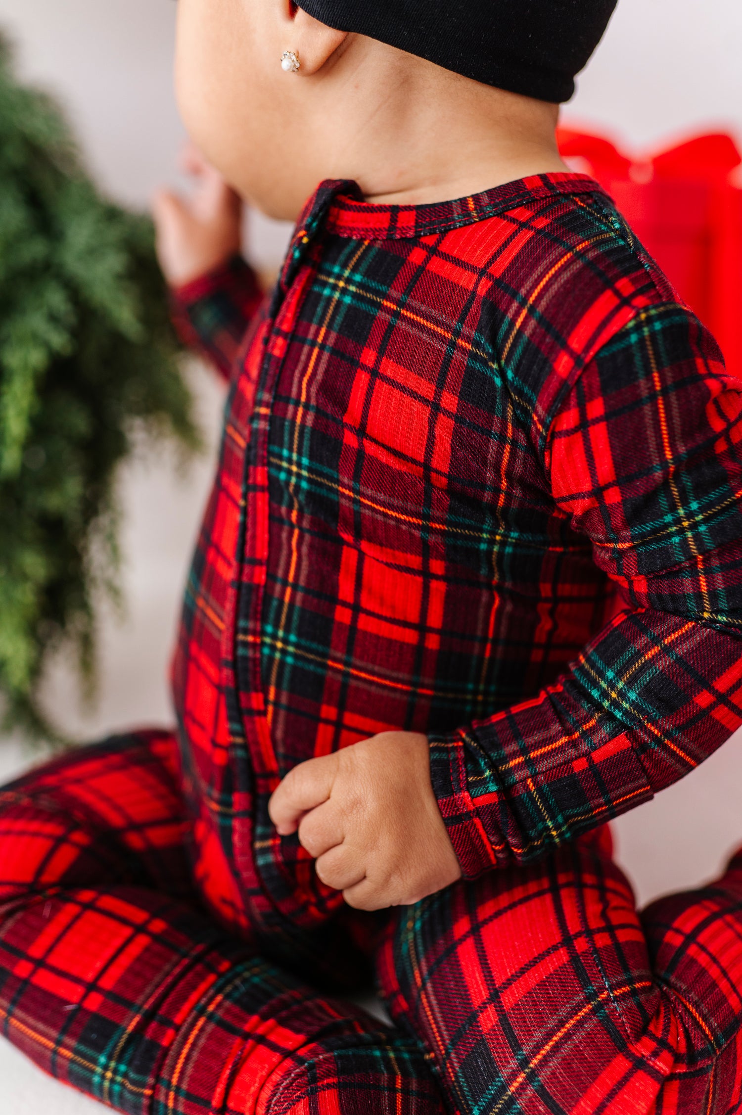 Classic Red Plaid Ribbed Zipper Onesie