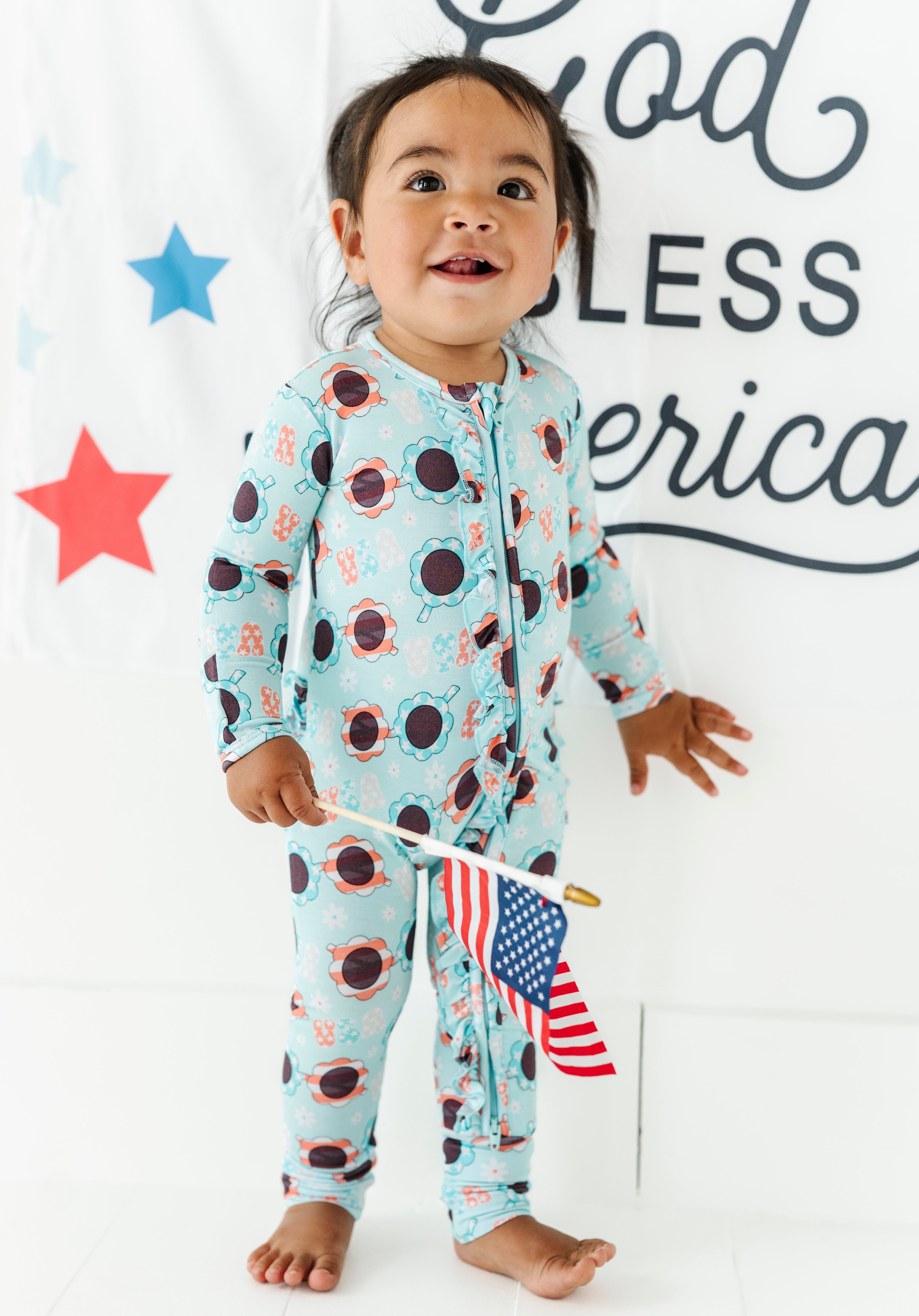 USA Sunglasses Ruffled Zipper Onesie