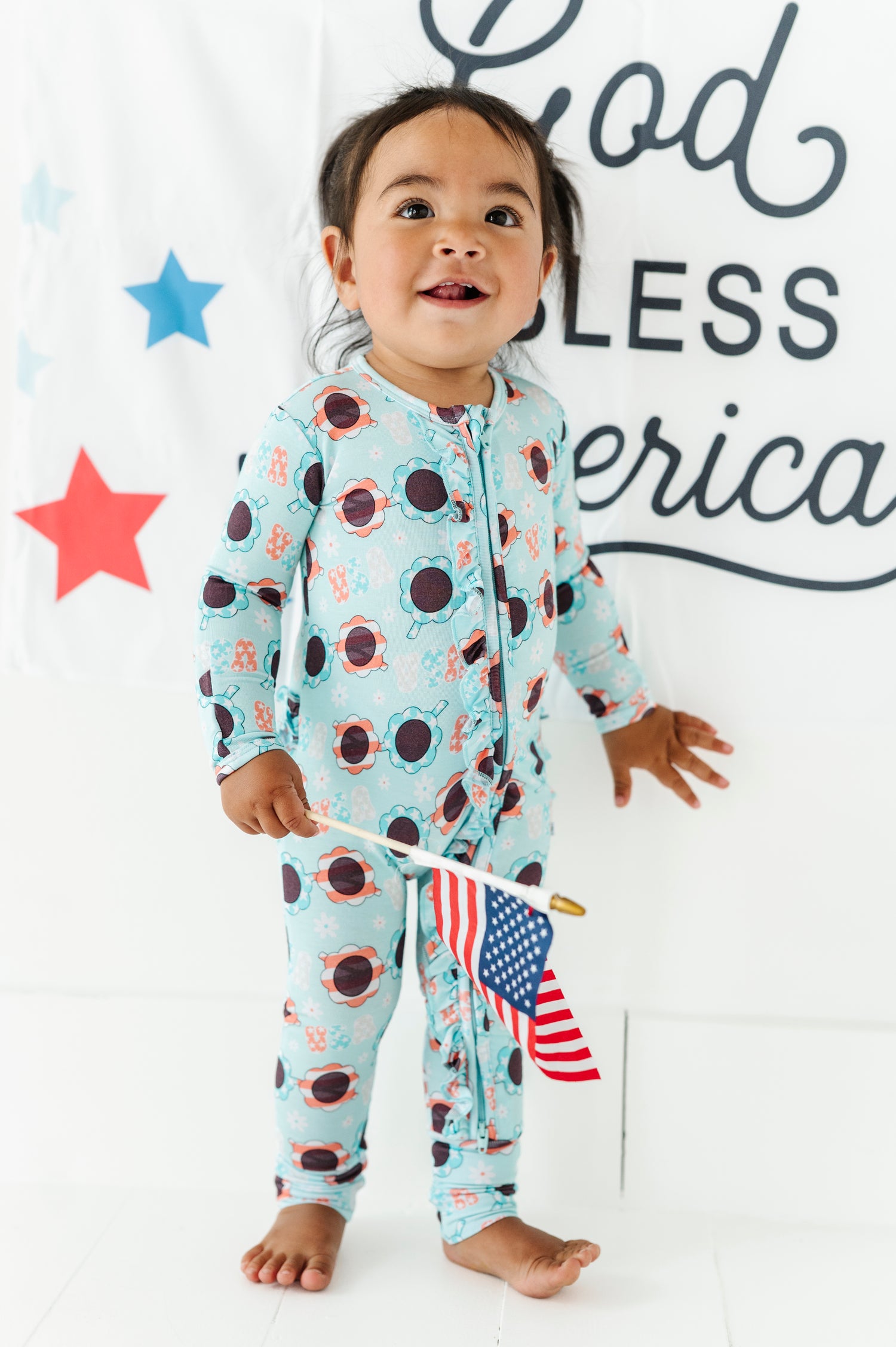 USA Sunglasses Ruffled Zipper Onesie