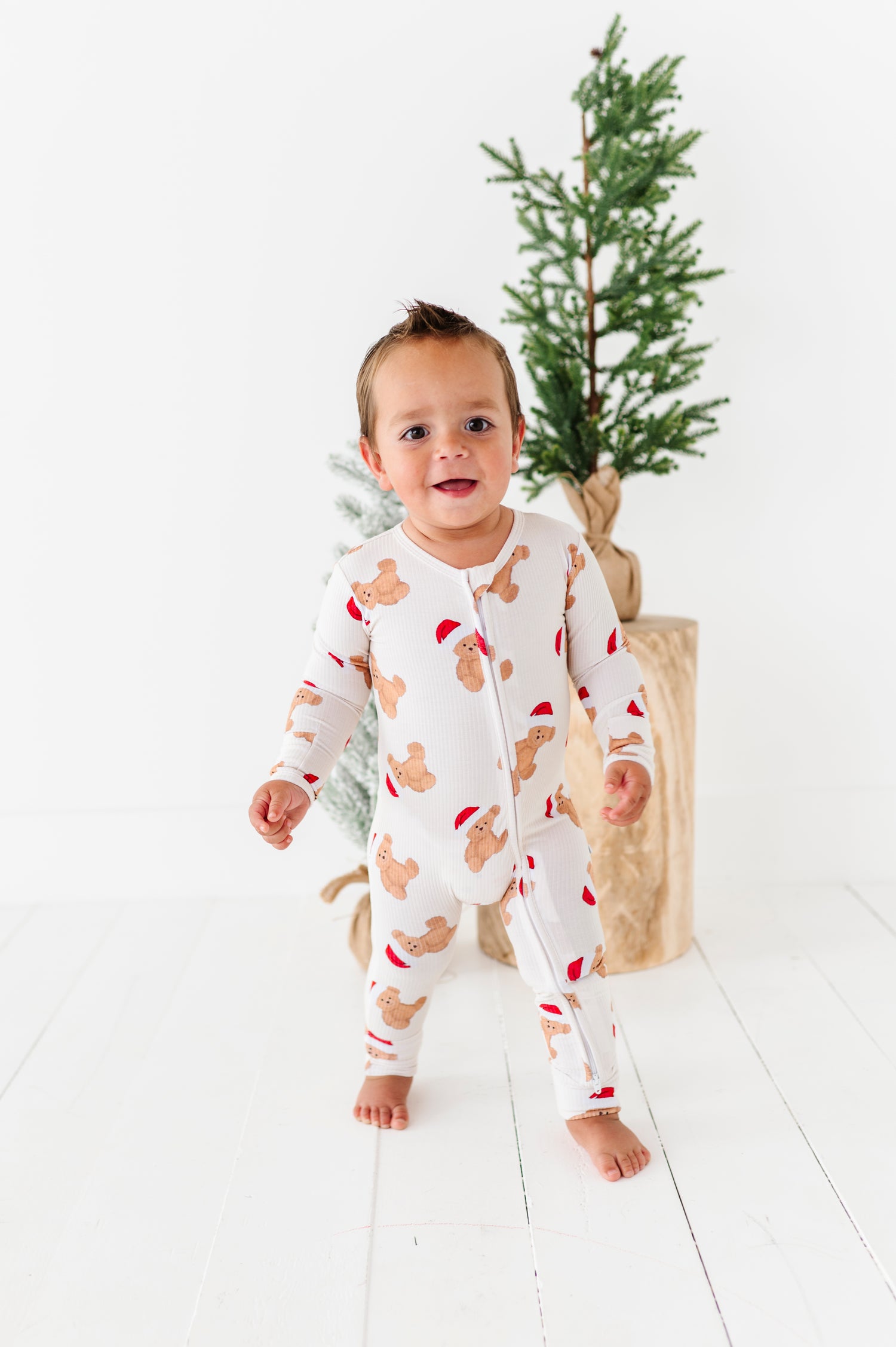 Santa Ribbed Bear Zipper Onesie