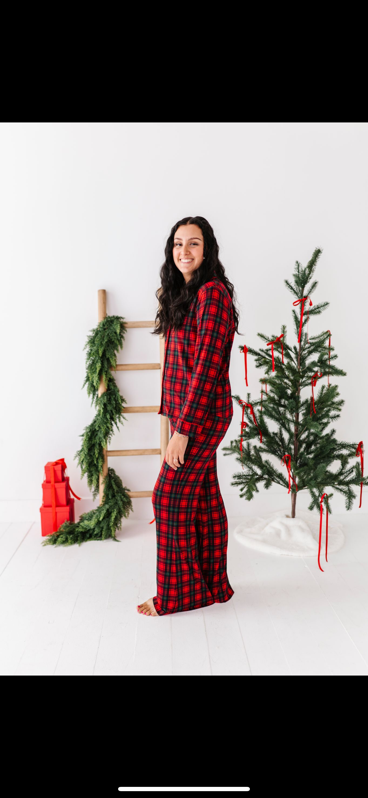 Classic Red Plaid Ribbed Women's Flare Set