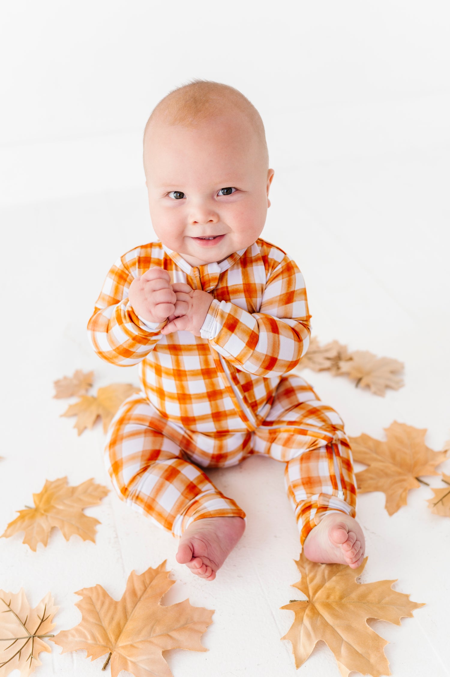 Orange Gingham Zipper Onesie