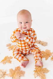 Orange Gingham Zipper Onesie