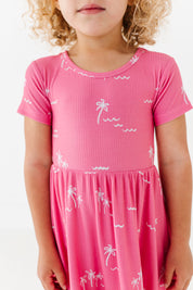 Pink Palm Ruffle Dress