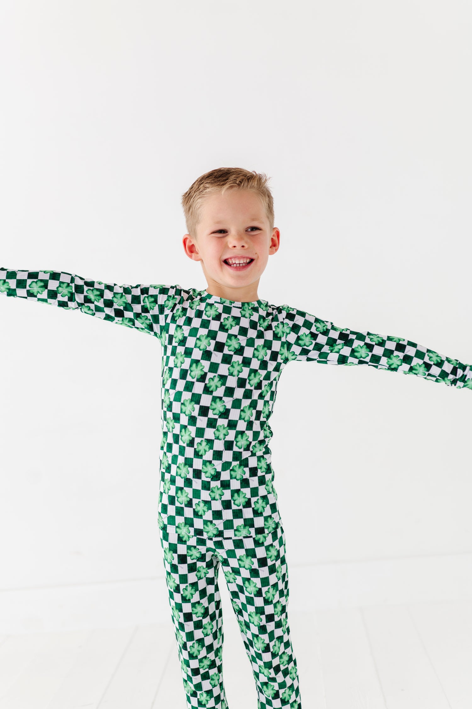 Ribbed Checkered Shamrock Two Piece Pajama Set